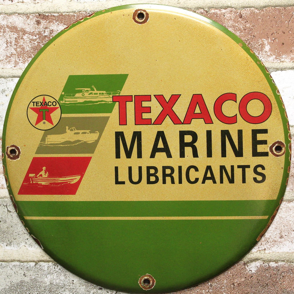 Texaco Marine Lubricants Vintage Porcelain Enamel Sign (12in)