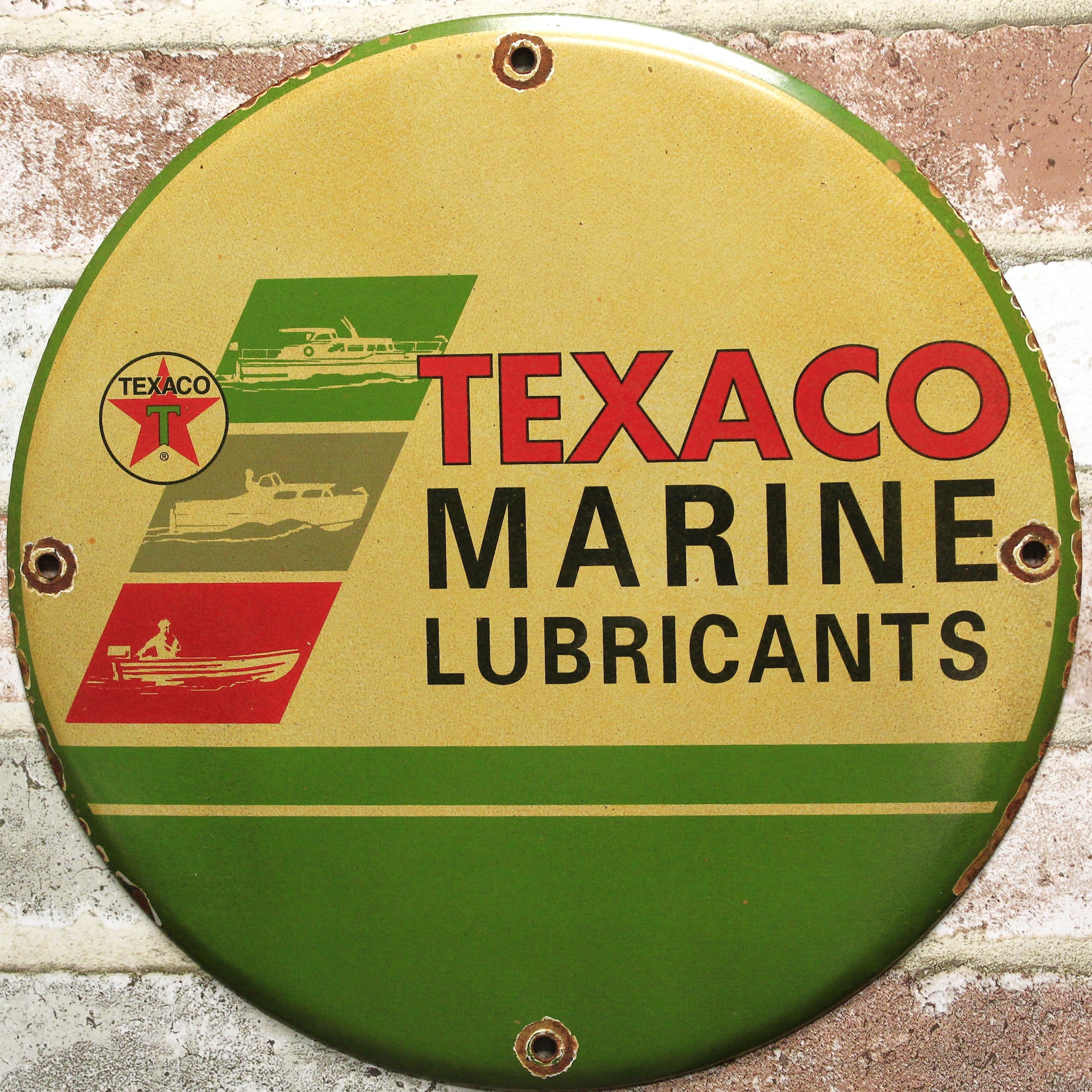 Texaco Marine Lubricants Vintage Porcelain Enamel Sign (12in)