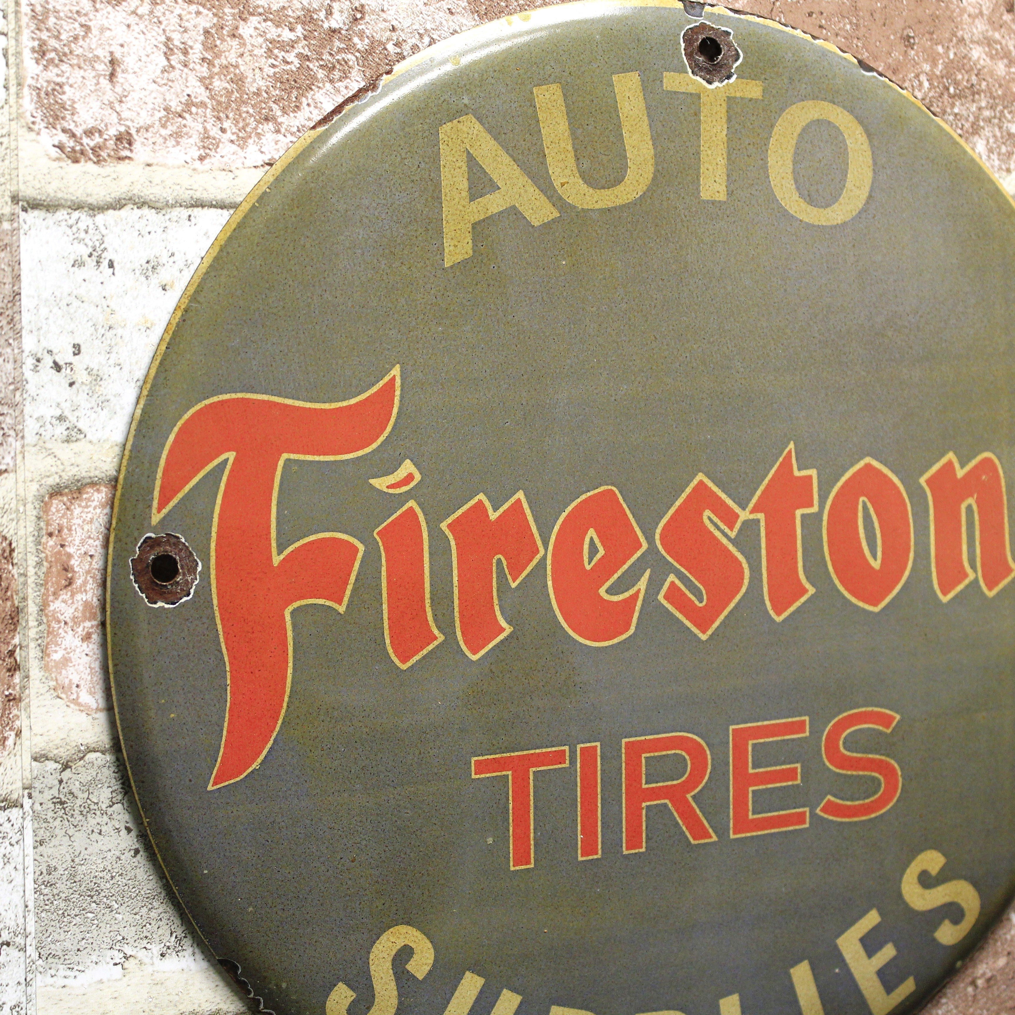 Firestone Tires Auto Supplies Porcelain Enamel Sign (12in)