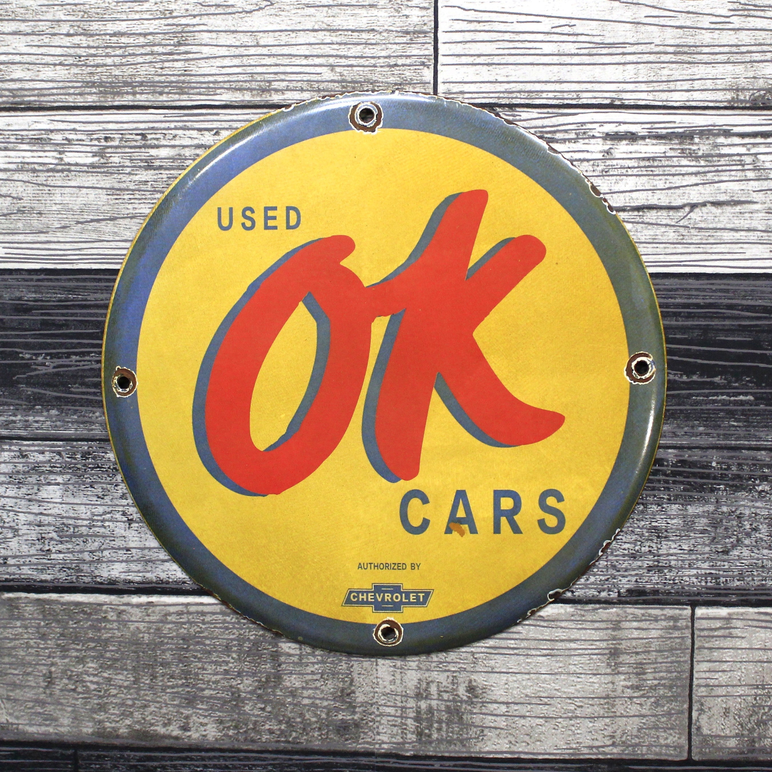 OK Used Cars Authorized by Chevrolet 12in Porcelain Enamel Sign