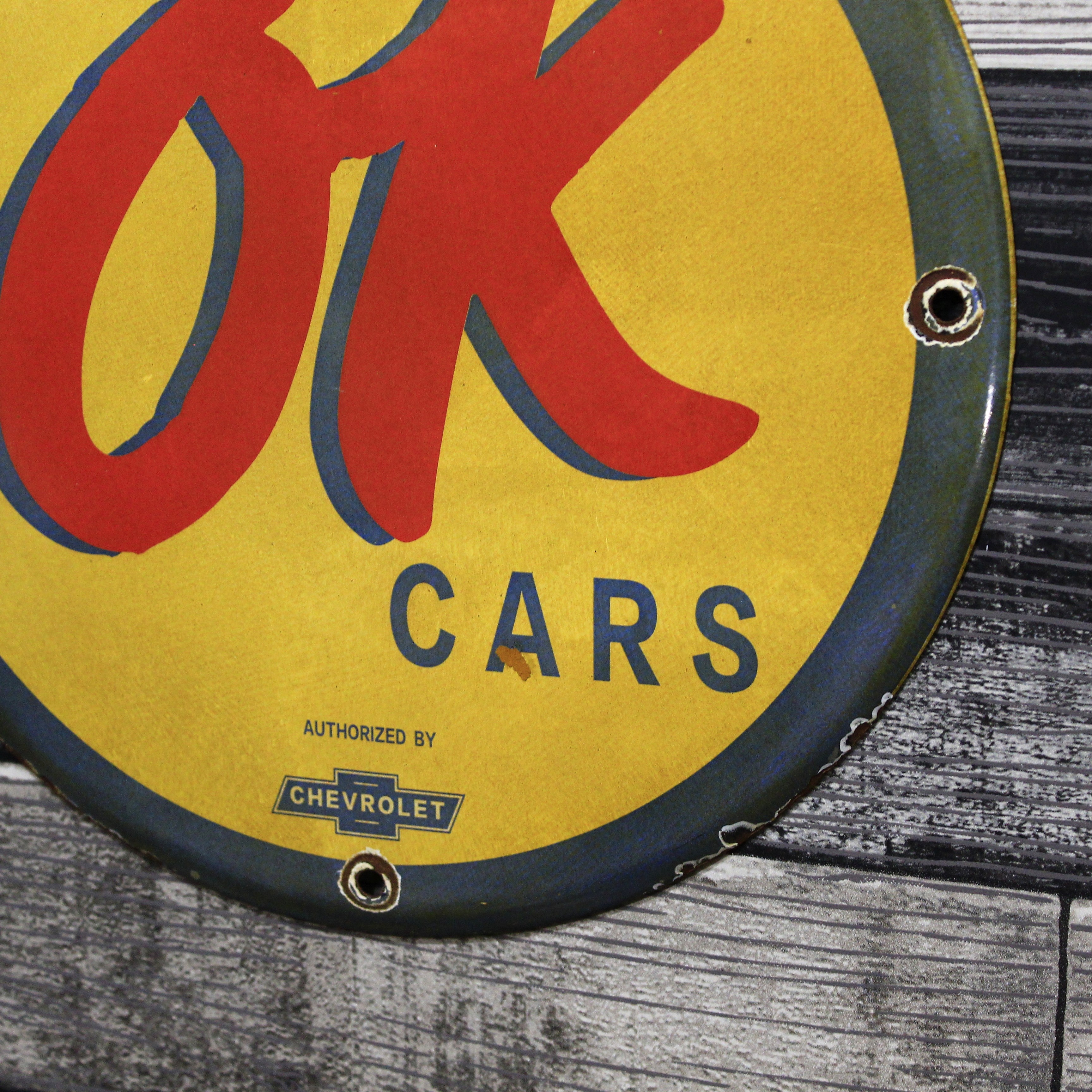 OK Used Cars Authorized by Chevrolet 12in Porcelain Enamel Sign
