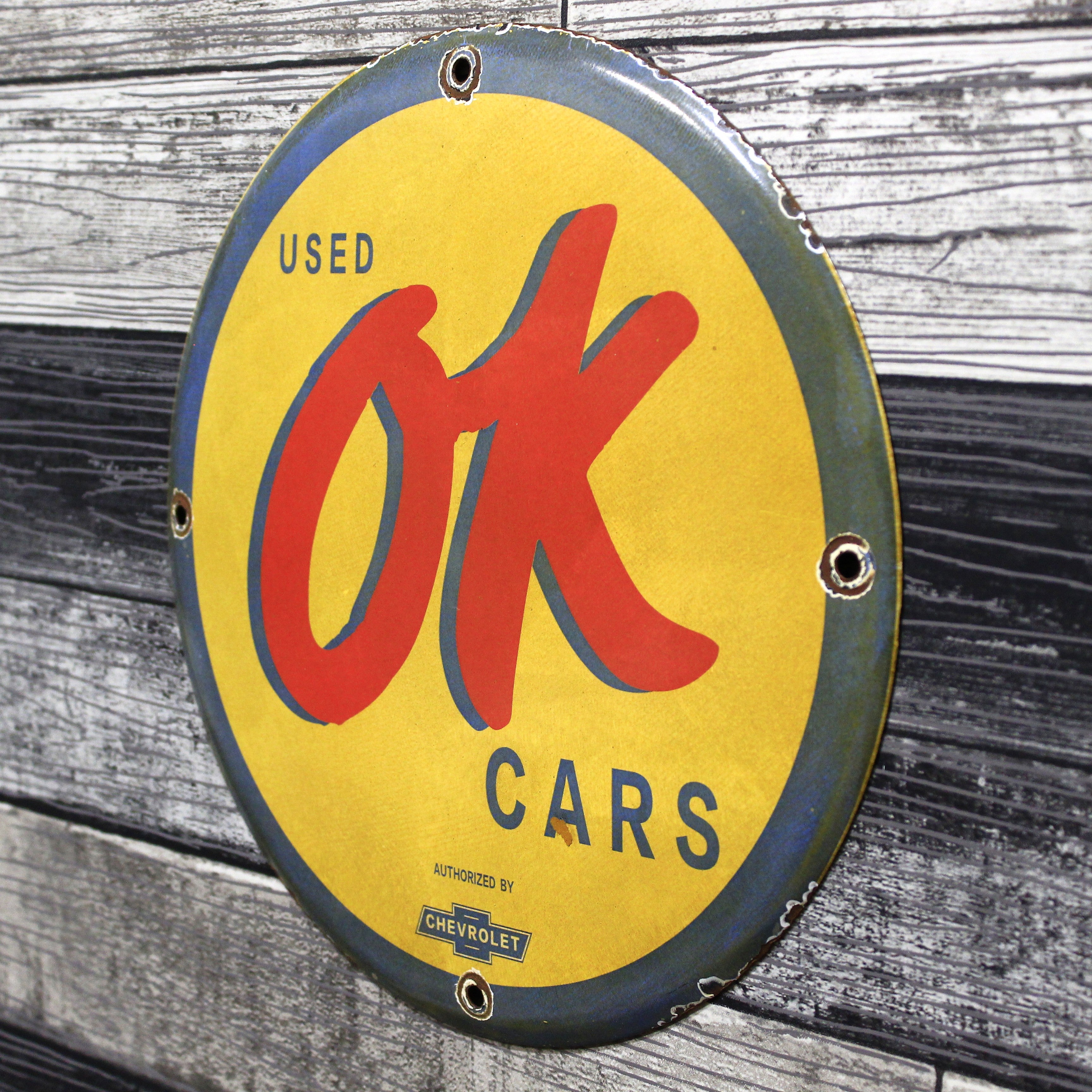 OK Used Cars Authorized by Chevrolet 12in Porcelain Enamel Sign