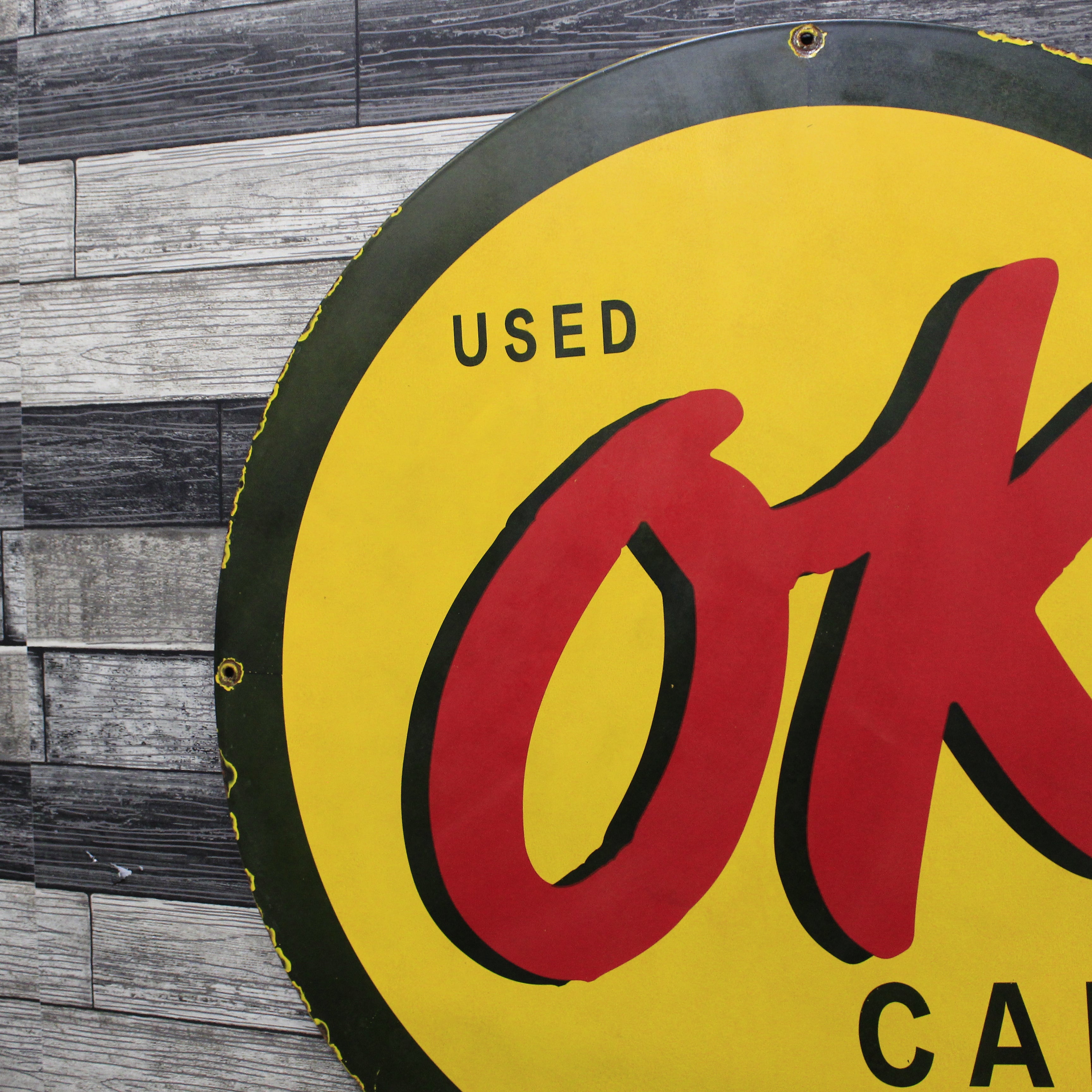 OK Used Cars Large 30-Inch Porcelain Vintage Chevrolet Heavy Metal Enamel Sign