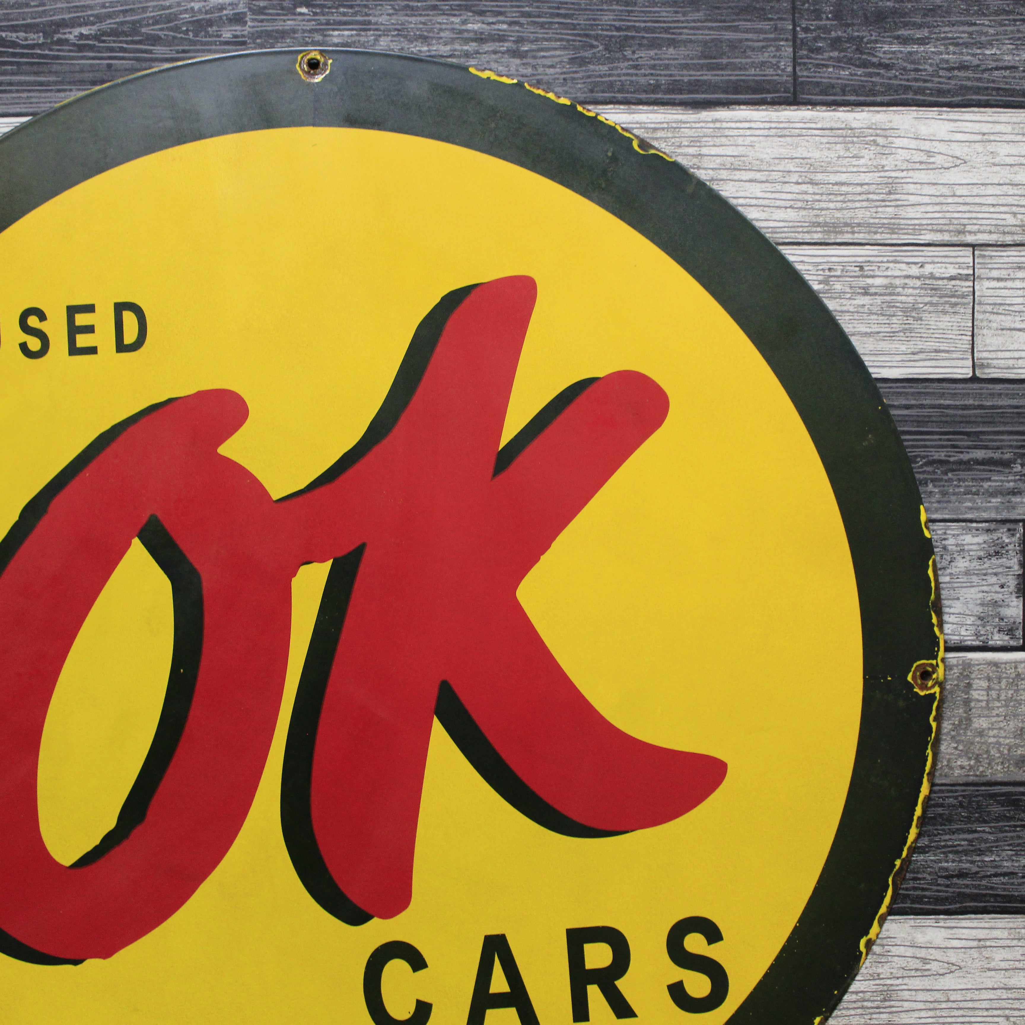 OK Used Cars Large 30-Inch Porcelain Vintage Chevrolet Heavy Metal Enamel Sign