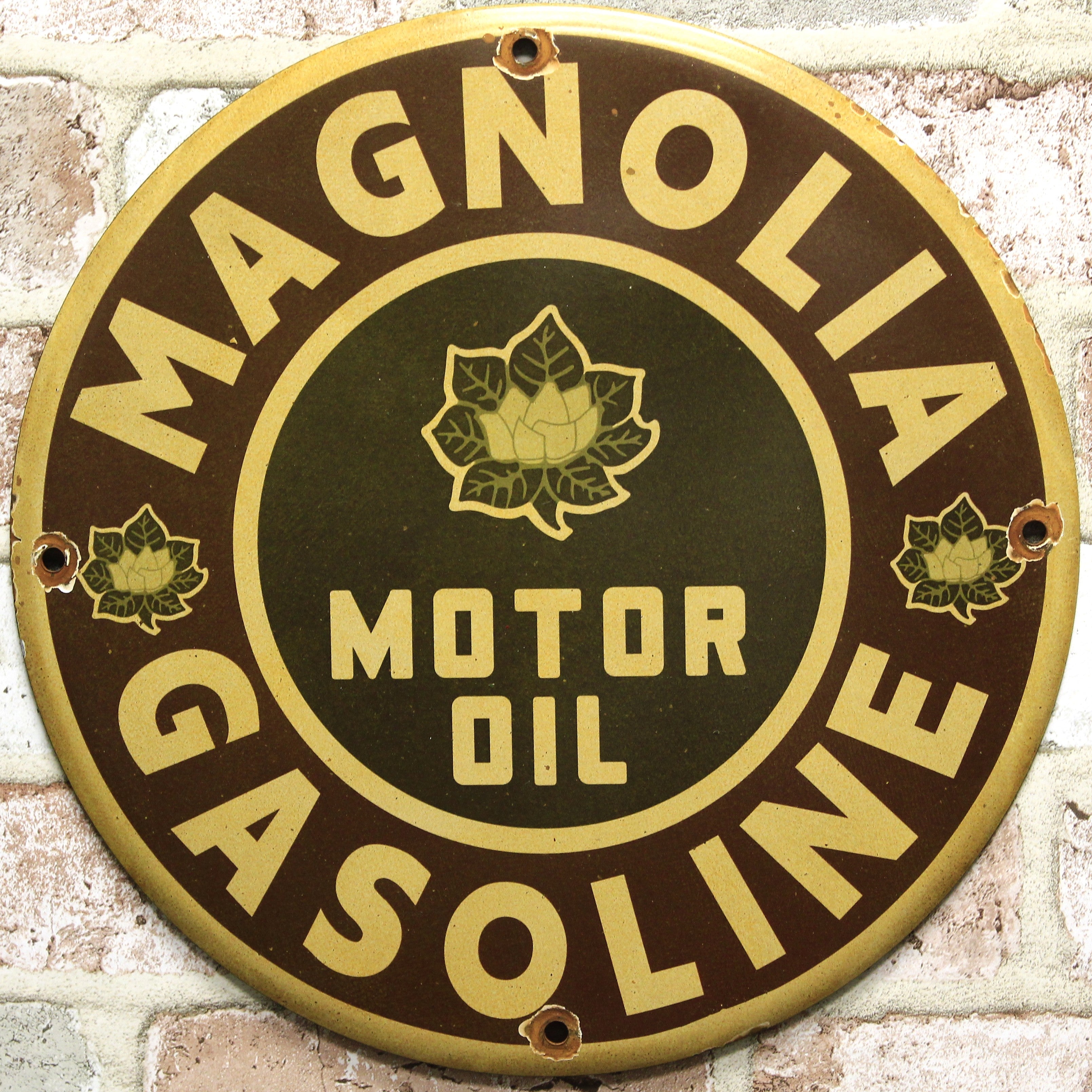 Magnolia Gasoline Motor Oil Porcelain Enamel Sign (12in)