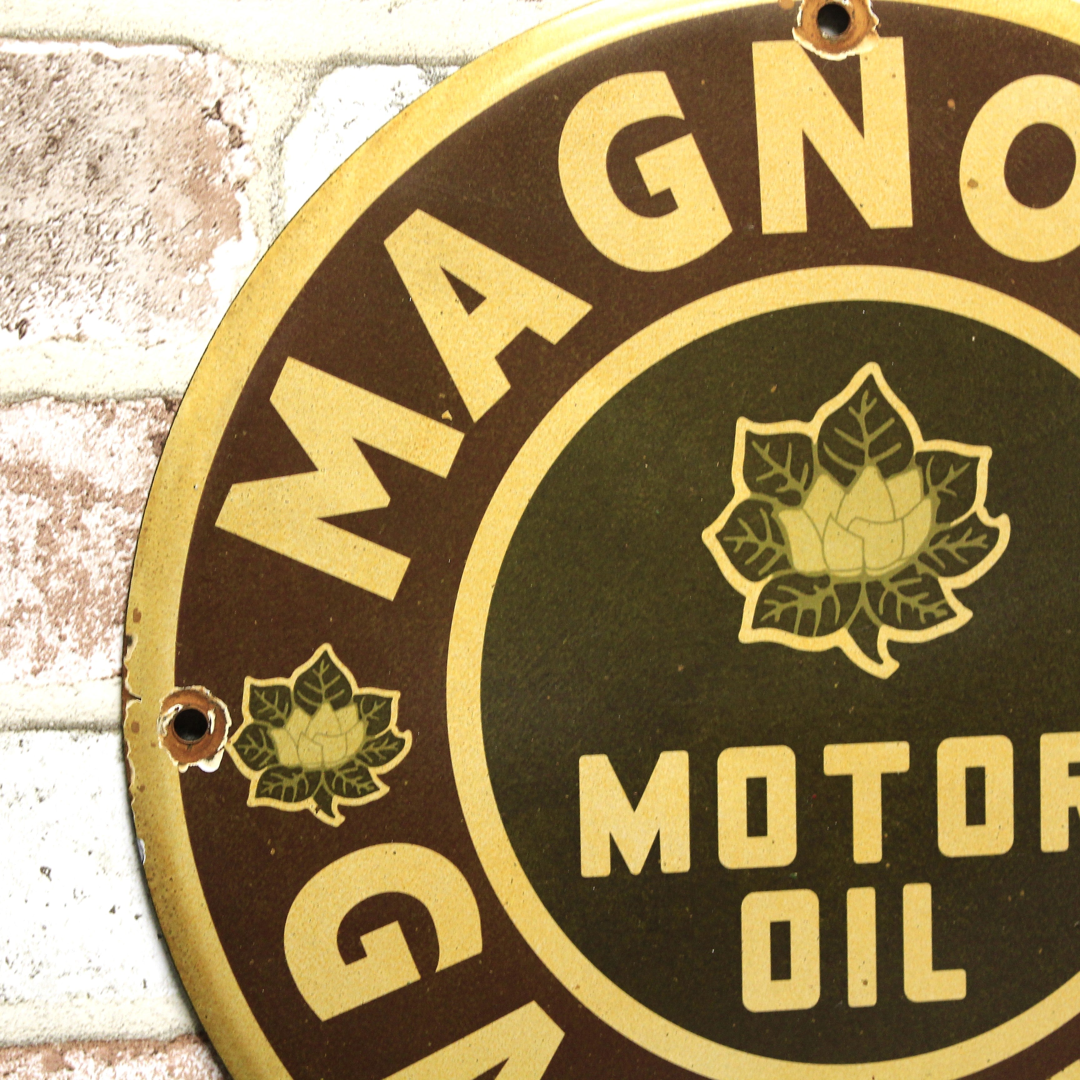 Magnolia Gasoline Motor Oil Porcelain Enamel Sign (12in)