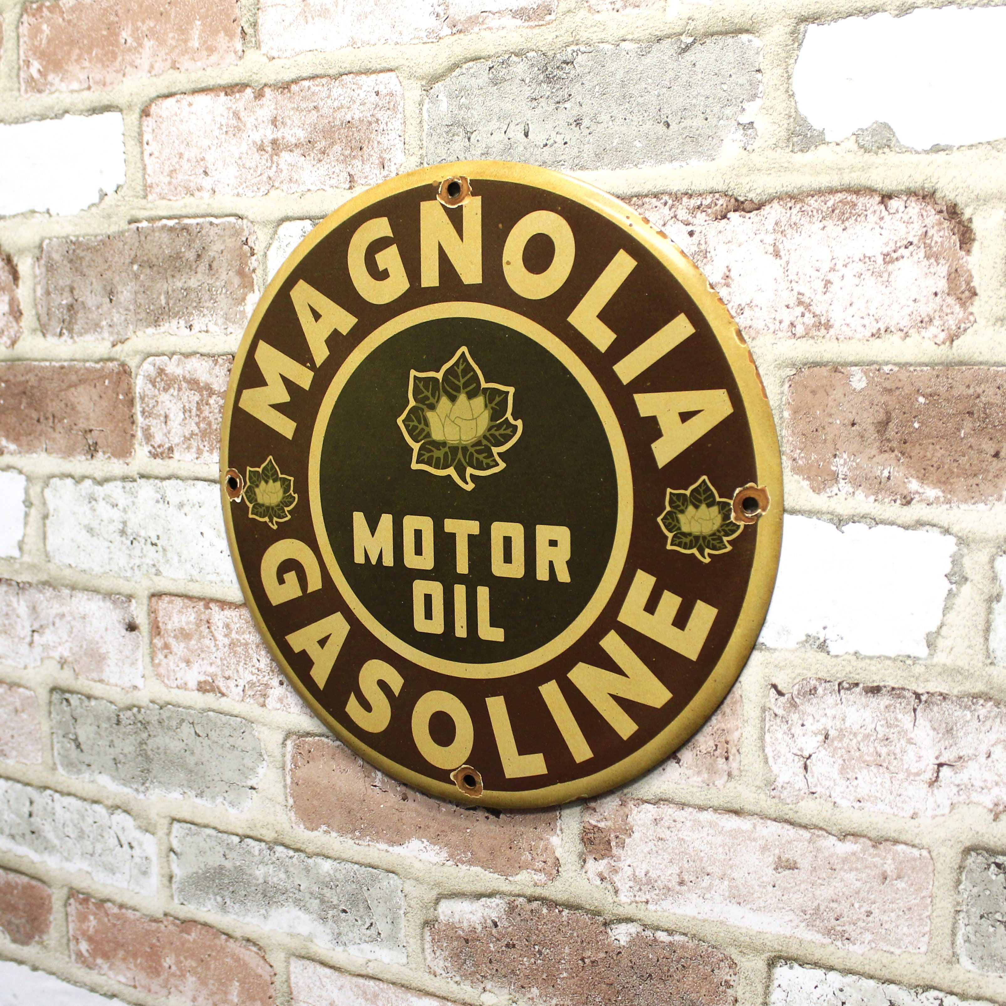 Magnolia Gasoline Motor Oil Porcelain Enamel Sign (12in)