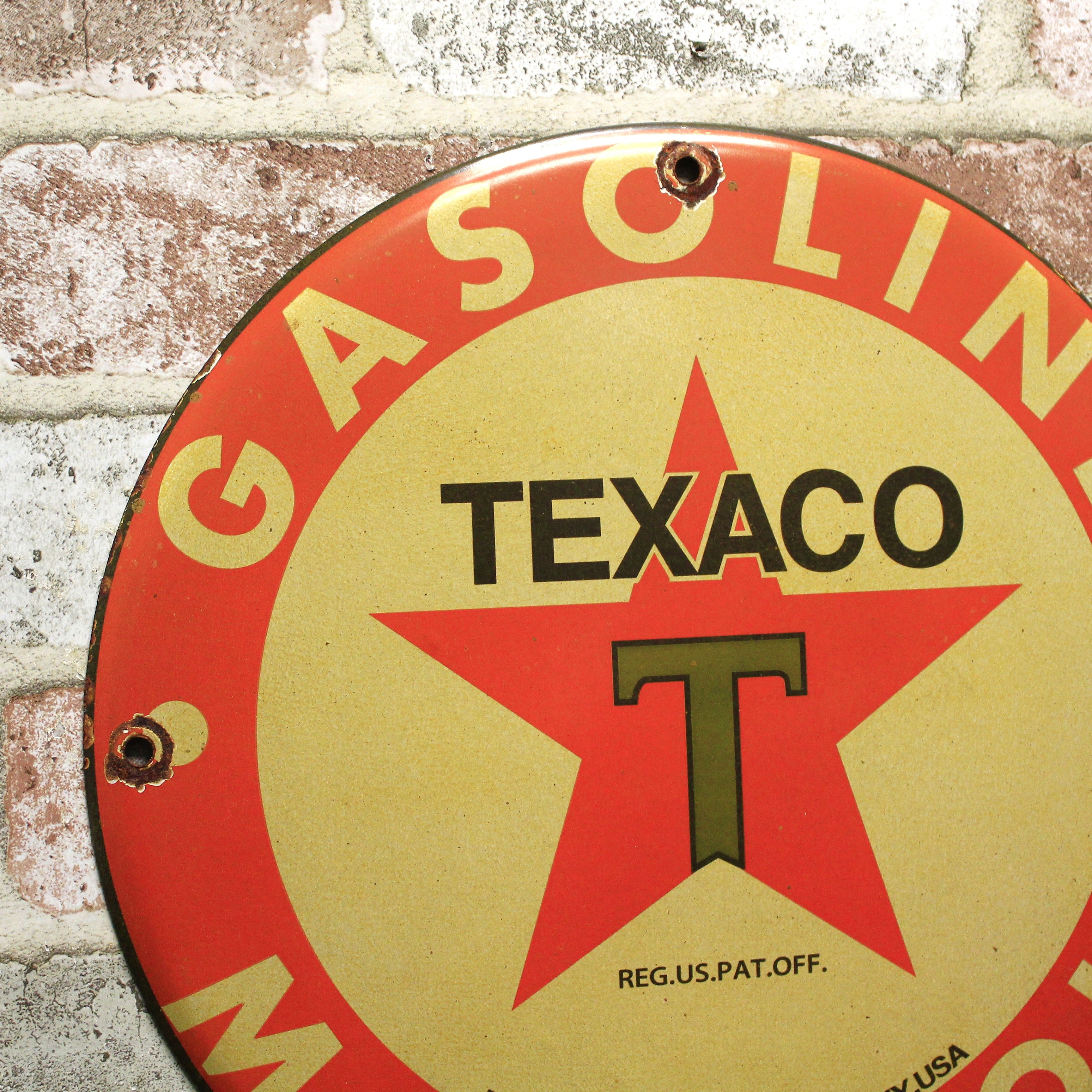 Texaco Gasoline & Motor Oil Service Station Porcelain Enamel Sign (12in)