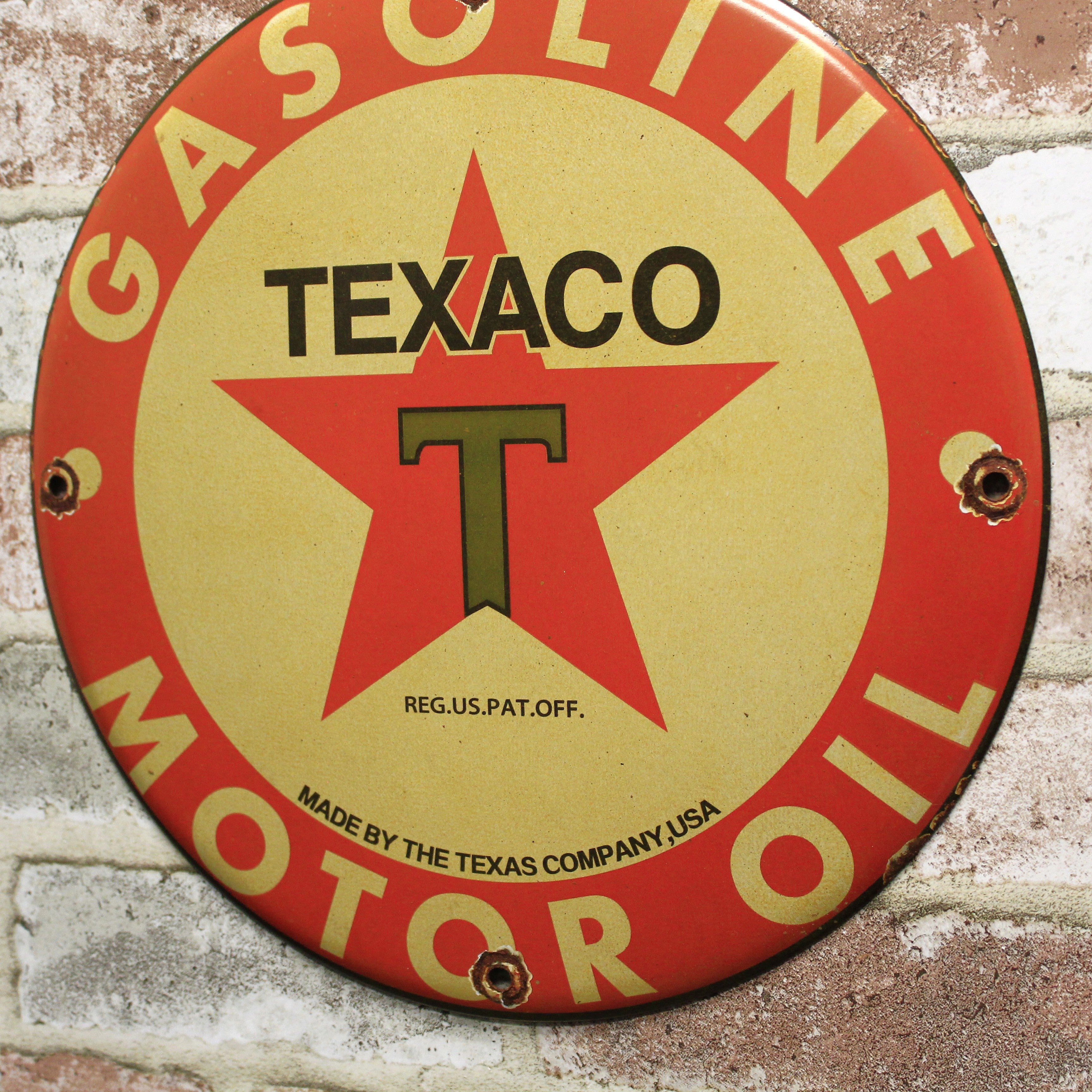Texaco Gasoline & Motor Oil Service Station Porcelain Enamel Sign (12in)