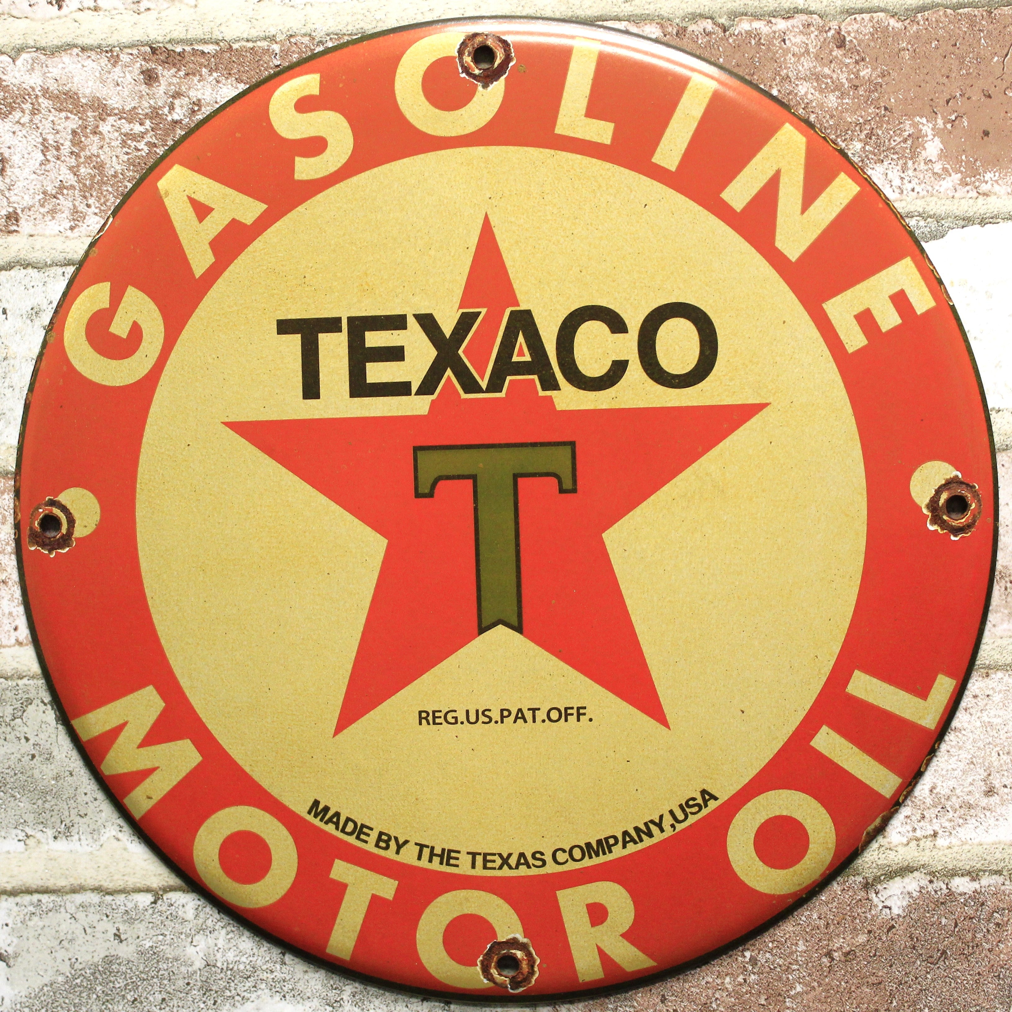Texaco Gasoline & Motor Oil Service Station Porcelain Enamel Sign (12in)
