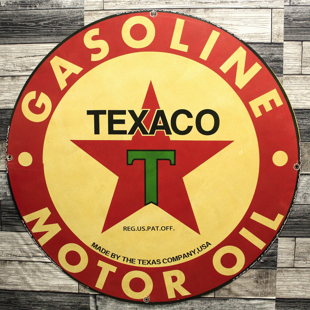 Texaco Gasoline & Motor Oil - Large 30-Inch - Porcelain Service Station Sign
