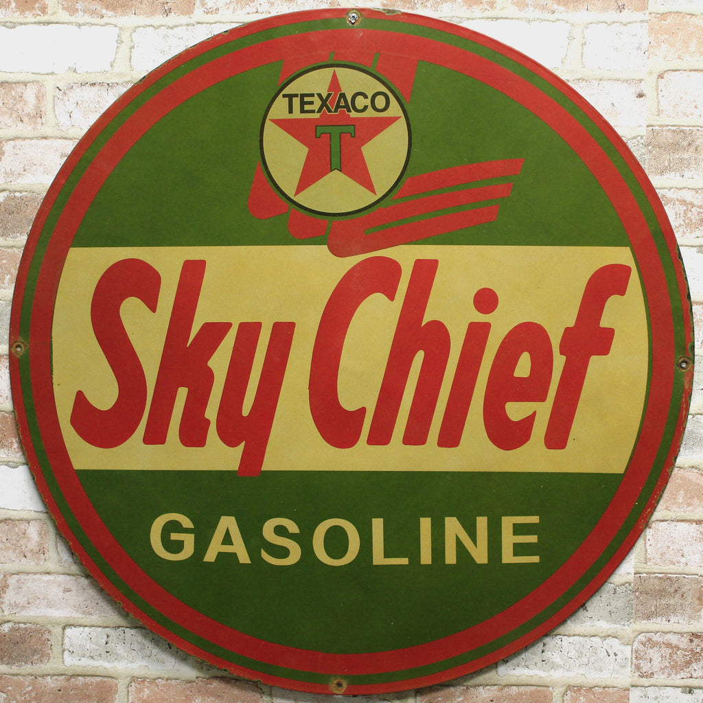 Texaco Sky Chief Gasoline Large Service Station Porcelain Enamel Sign (30in)
