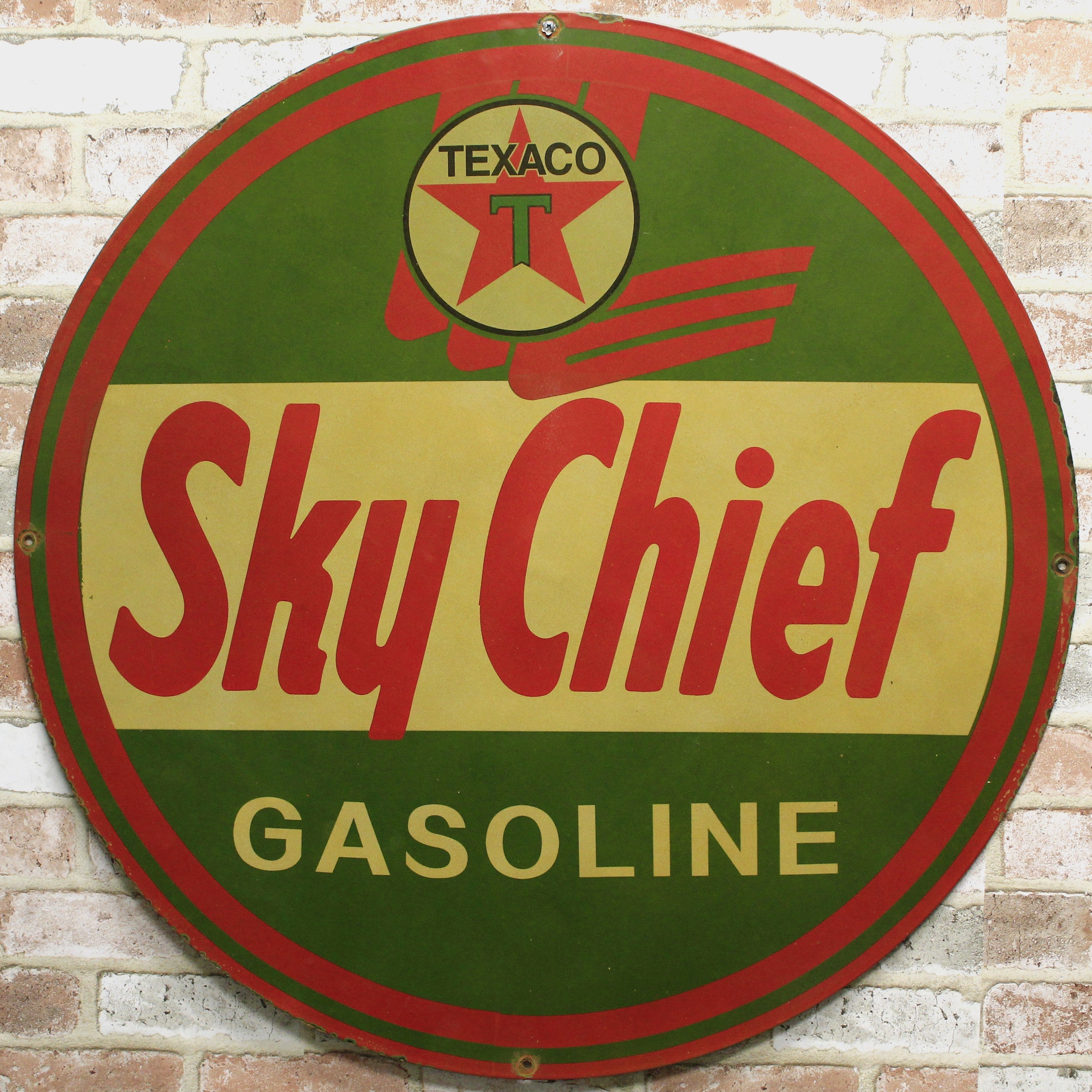Texaco Sky Chief Gasoline Large Service Station Porcelain Enamel Sign (30in)