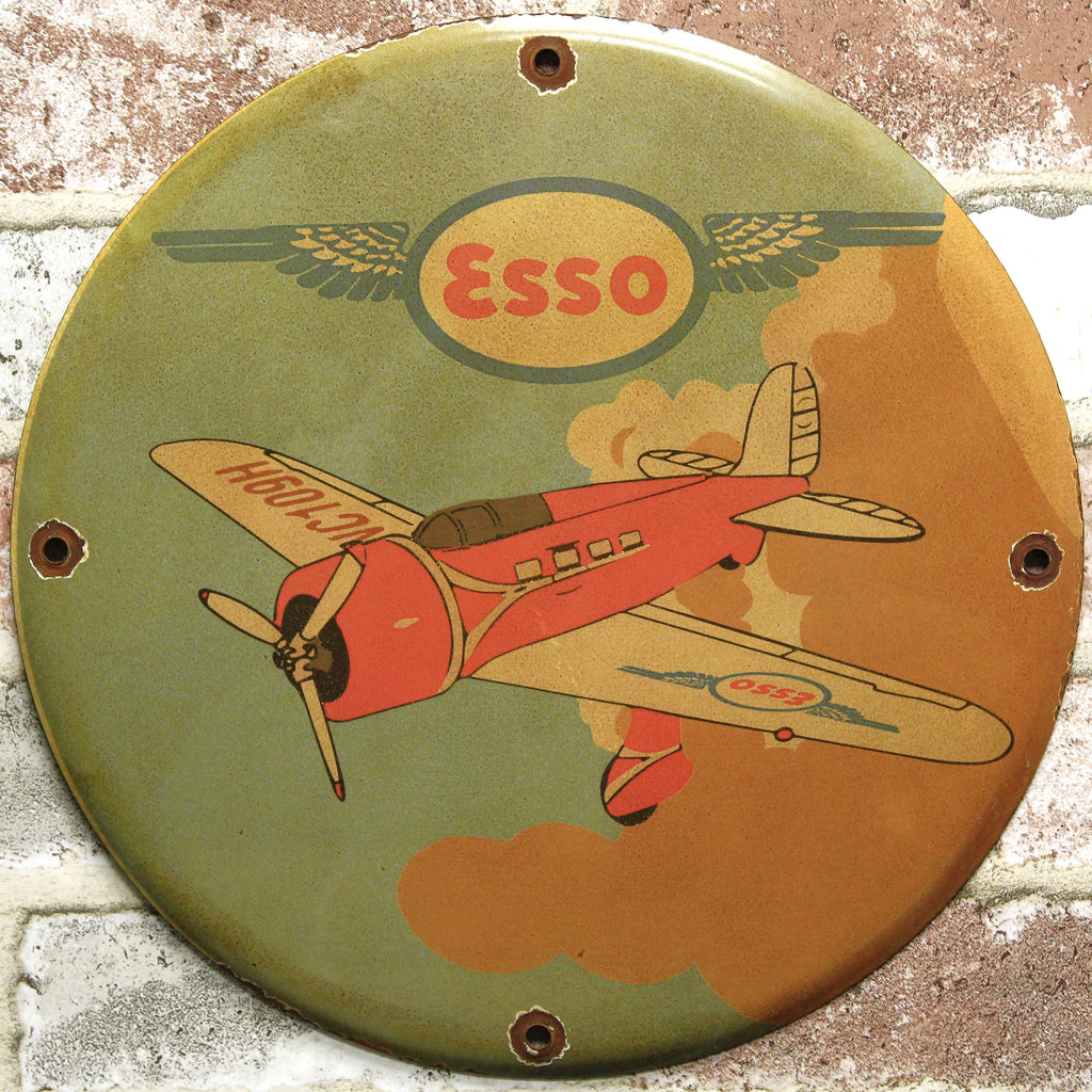 Esso Aviation Airplane Porcelain Enamel Sign (12in)