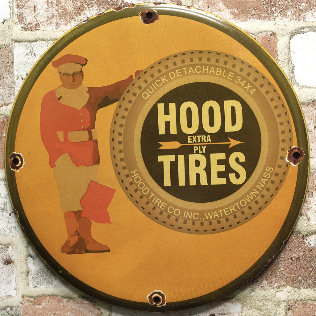 Hood Tires Extra Ply Vintage Advertisement Porcelain Enamel Sign (12in)