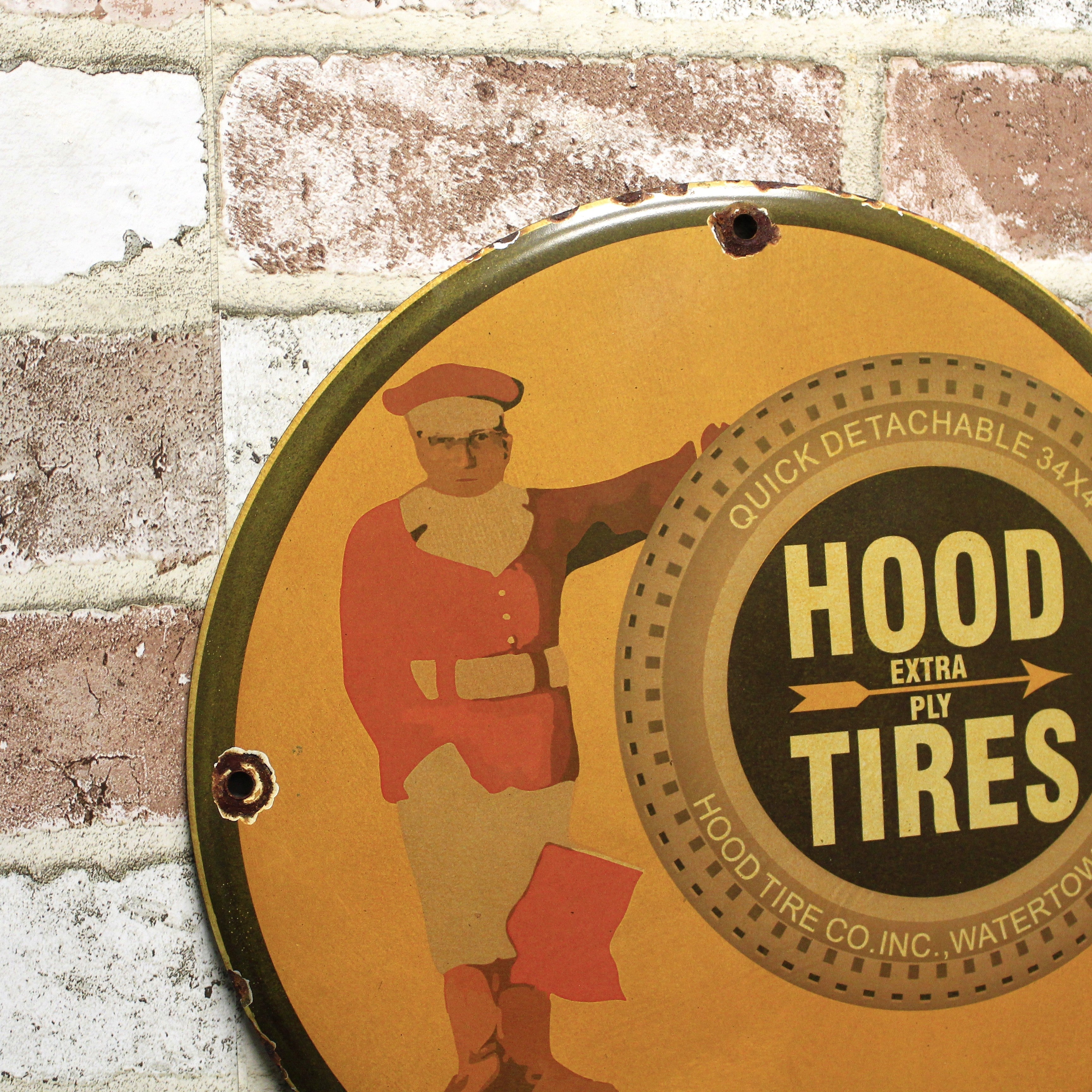 Hood Tires Extra Ply Vintage Advertisement Porcelain Enamel Sign (12in)