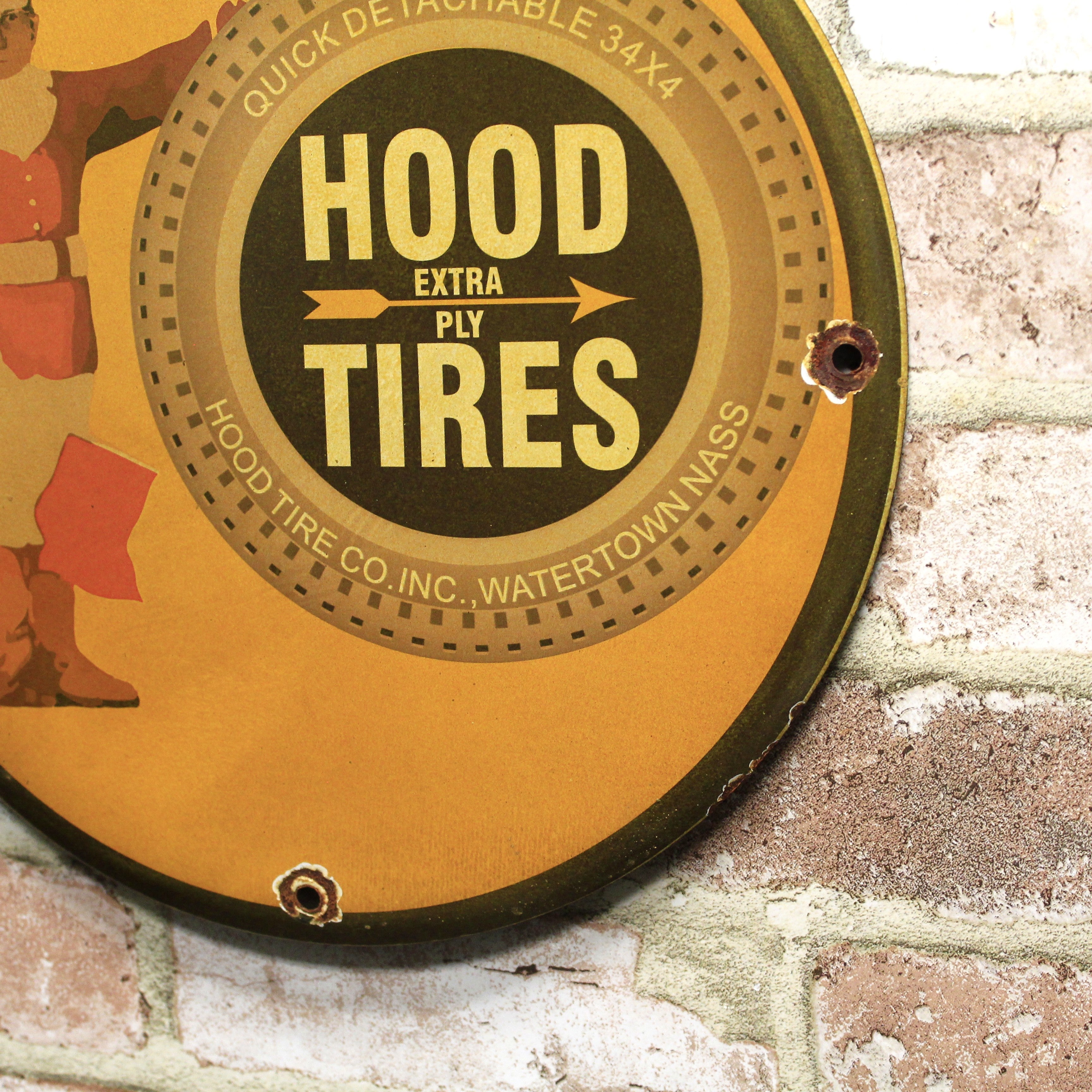 Hood Tires Extra Ply Vintage Advertisement Porcelain Enamel Sign (12in)