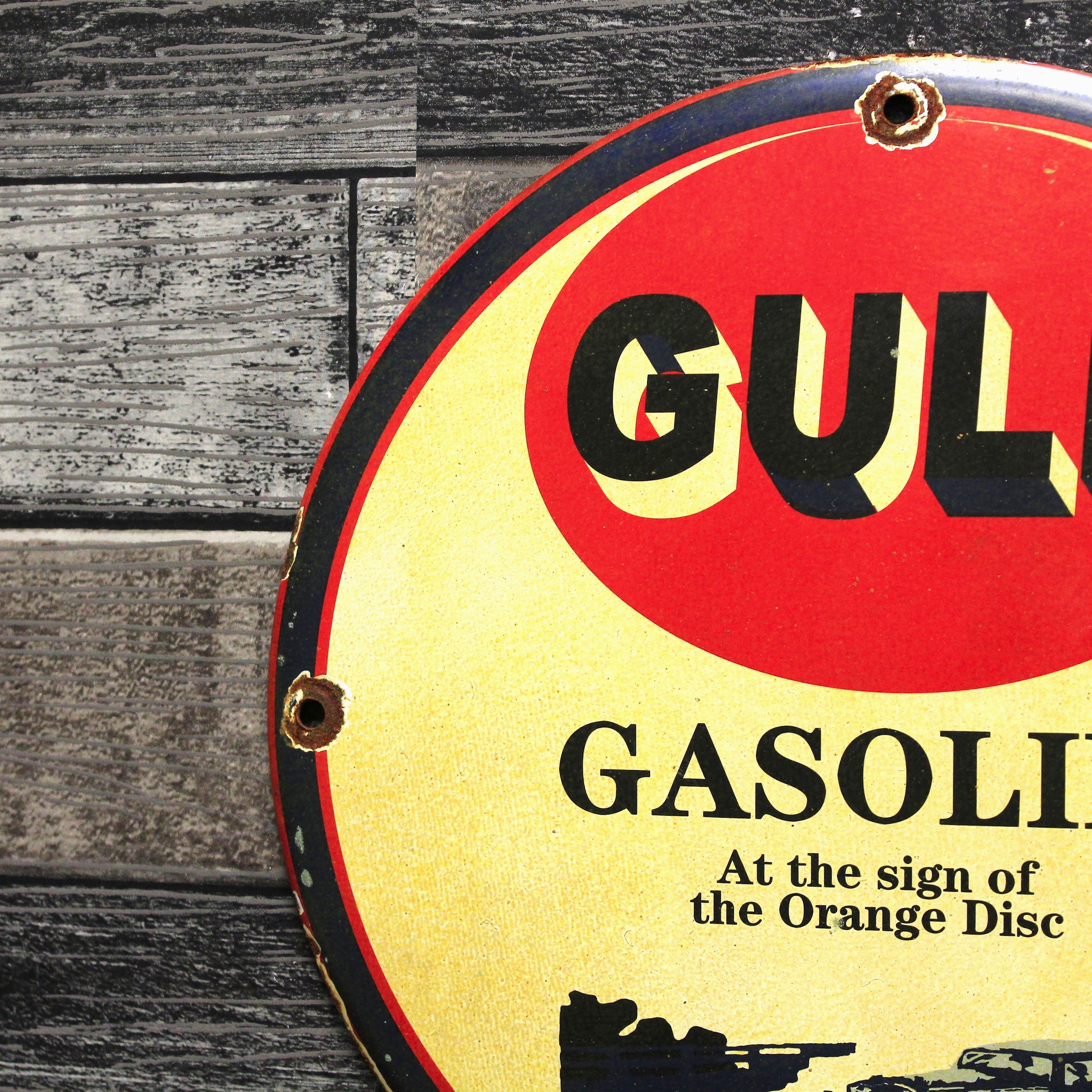 GULF Gasoline Refining Co. Vintage Porcelain Enamel Sign (12in)