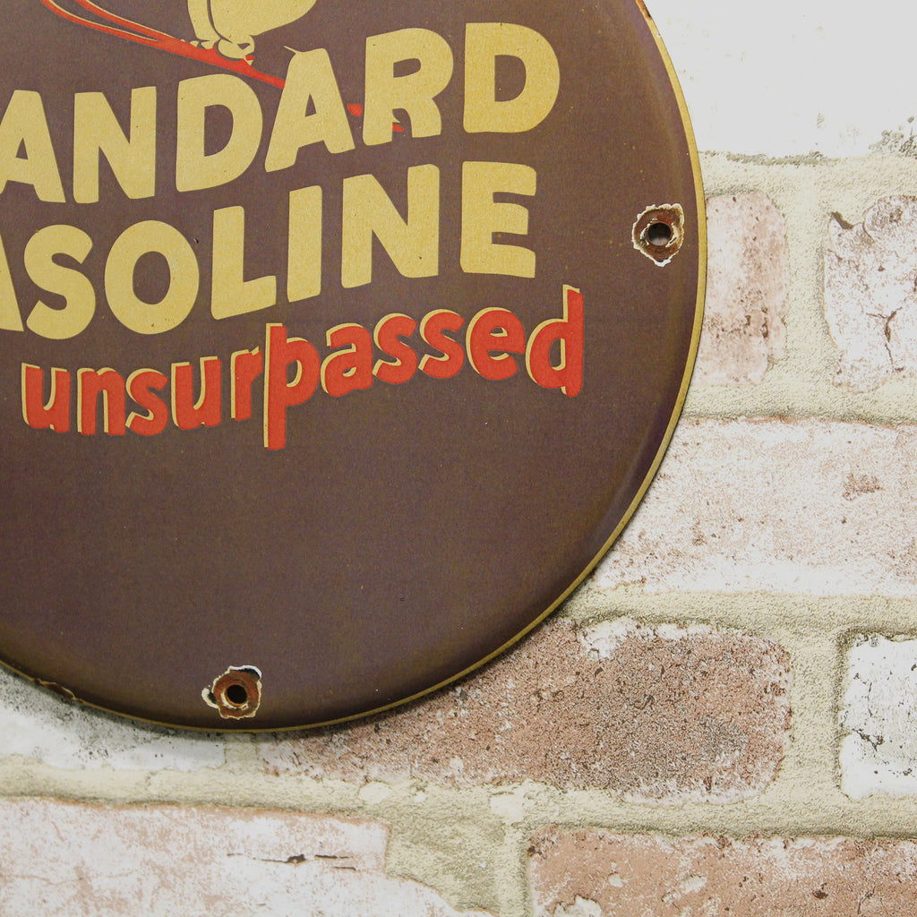 Standard Gasoline Polar Bear Ski Unsurpassed Porcelain Enamel Sign (12in)