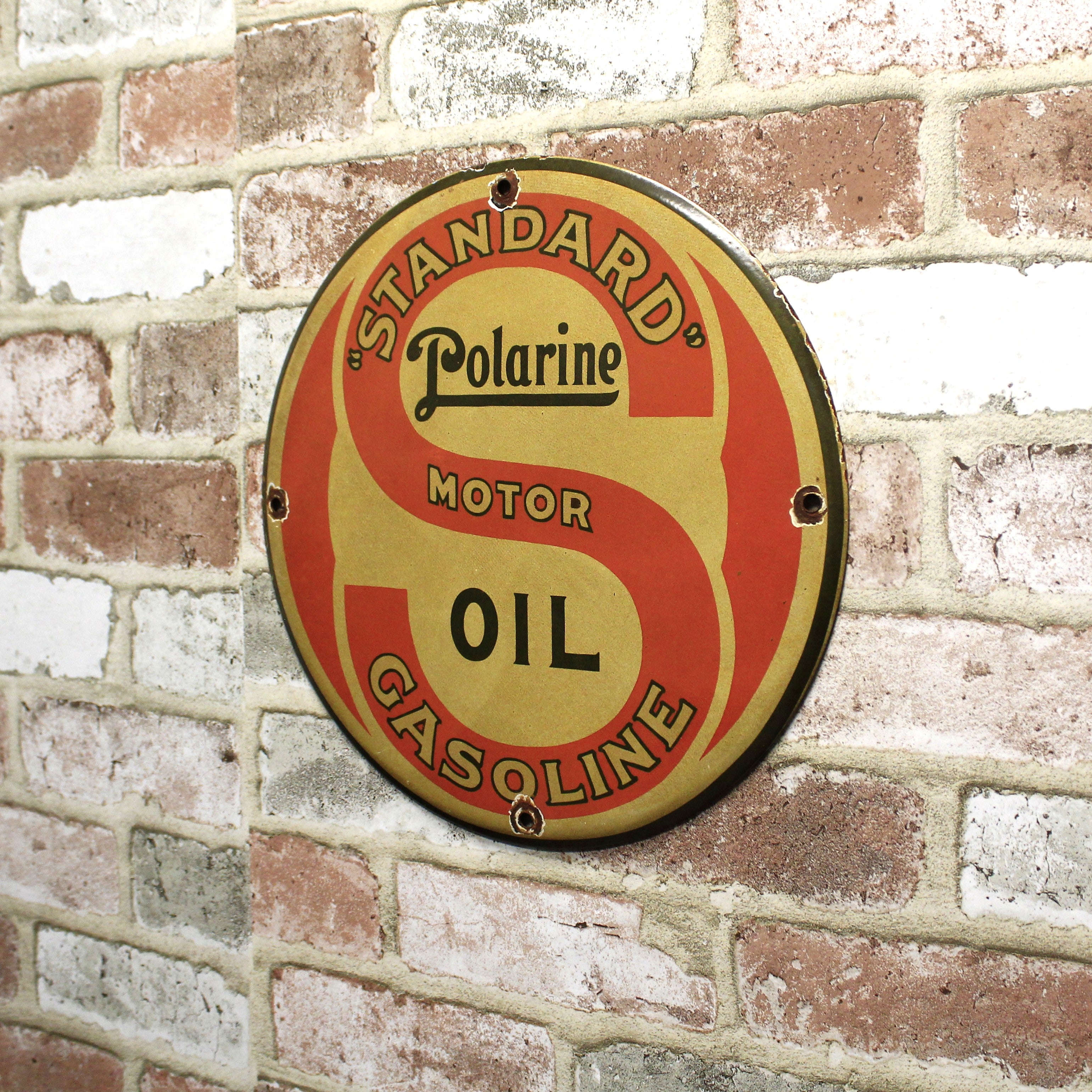Standard Motor Oil Polarine Gasoline Vintage Porcelain Enamel Sign (12in)