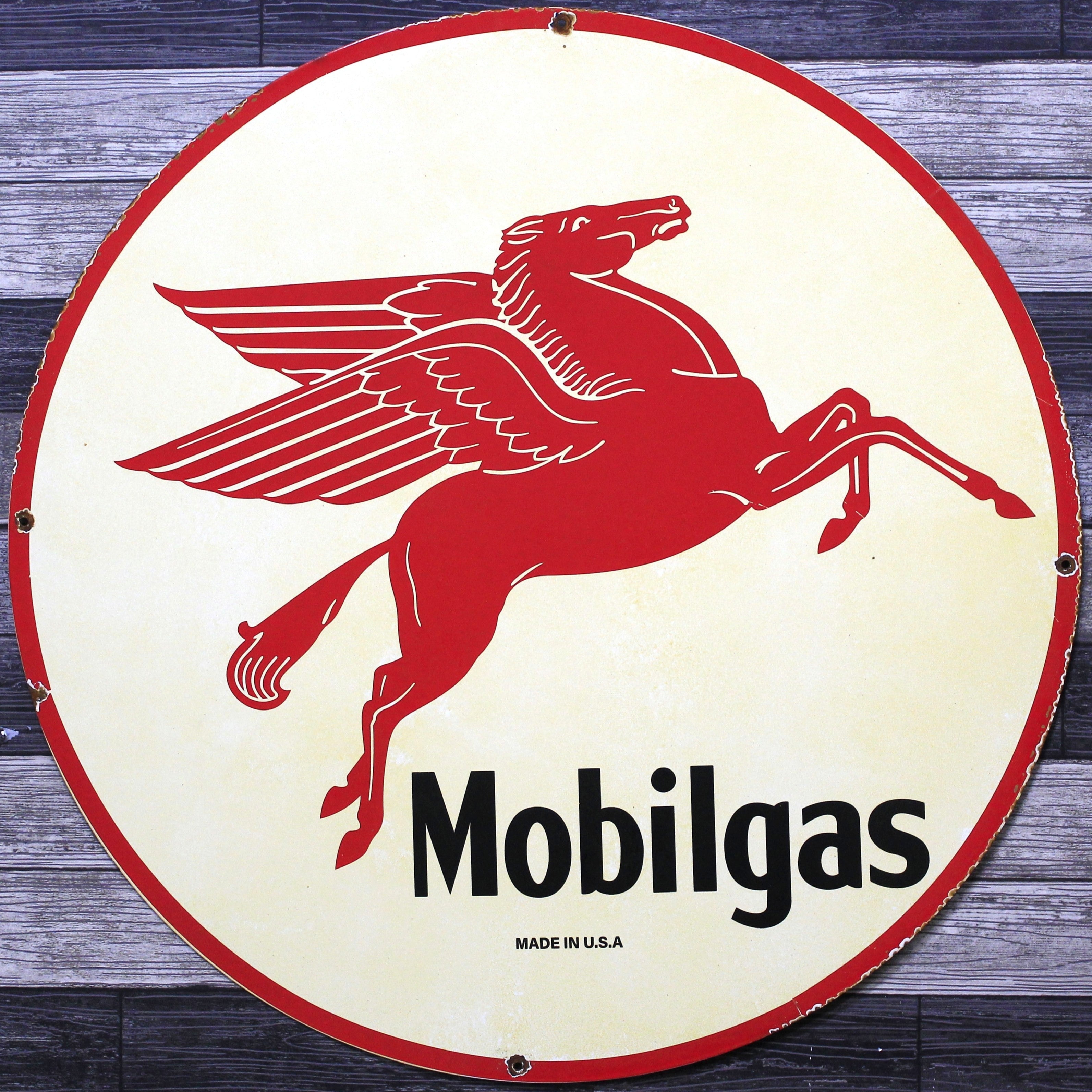 Mobilgas Red Pegasus Large 30-Inch Porcelain Gas Service Station Enamel Sign