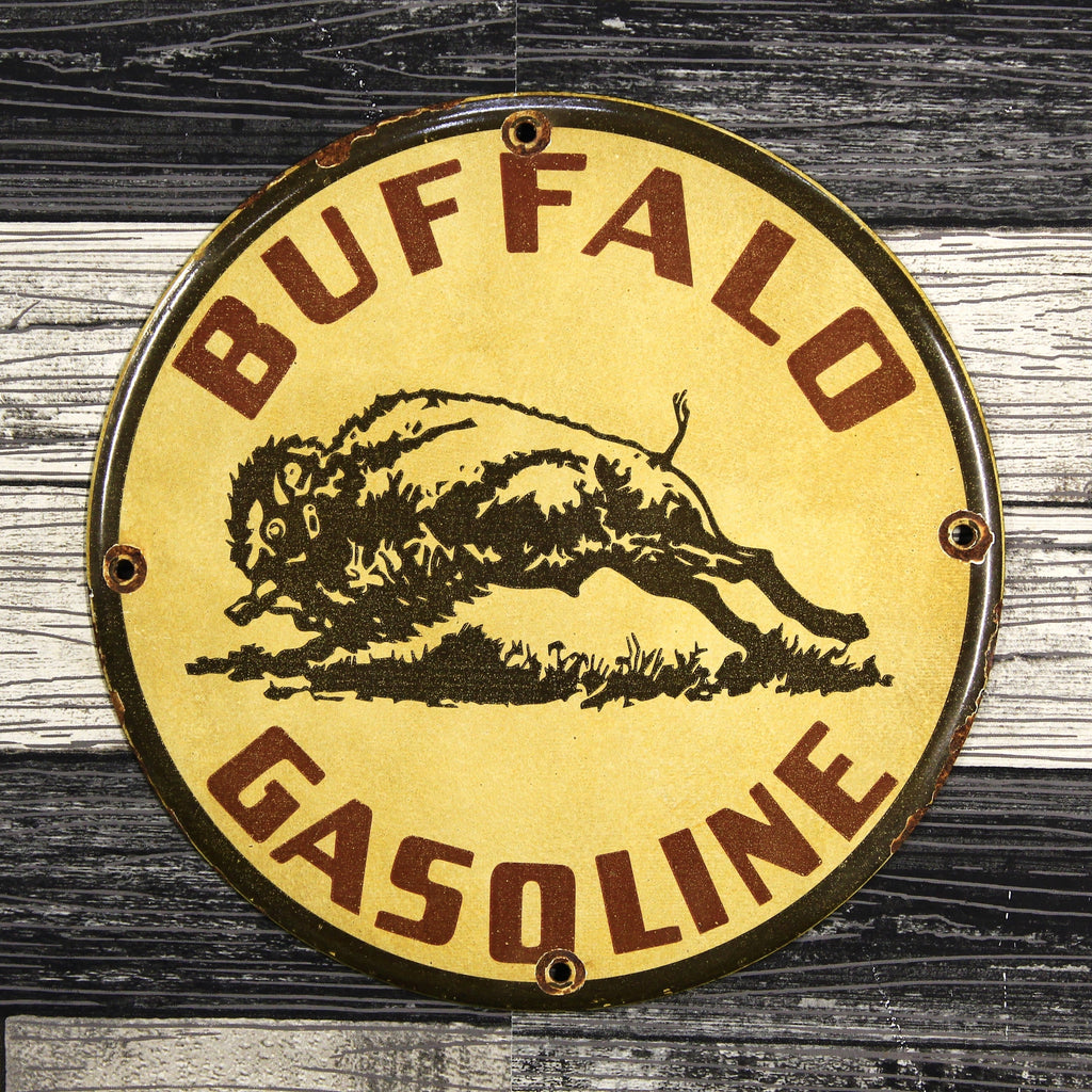 Vintage Buffalo Gasoline Americana Porcelain Enamel Sign (12in)