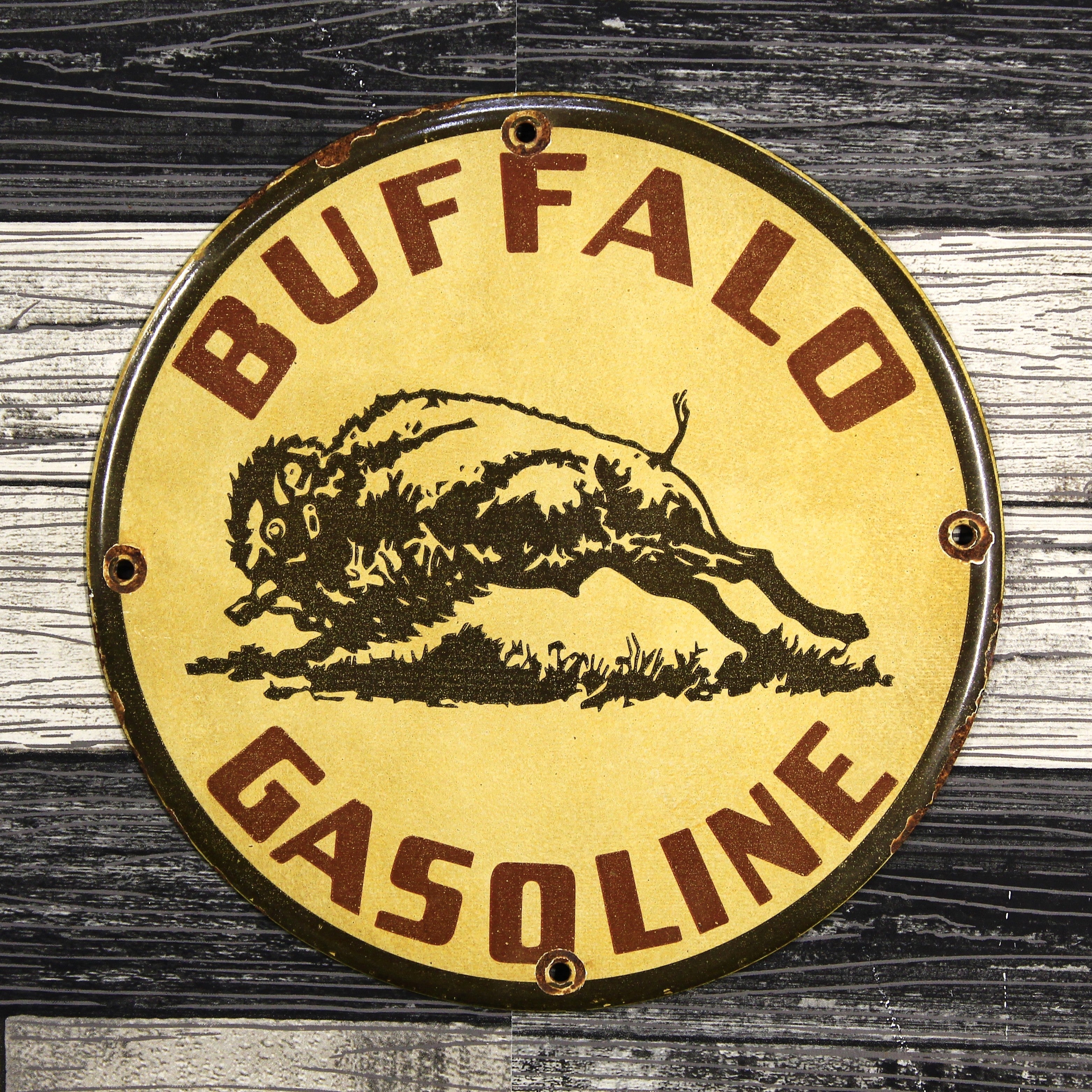 Vintage Buffalo Gasoline Americana Porcelain Enamel Sign (12in)