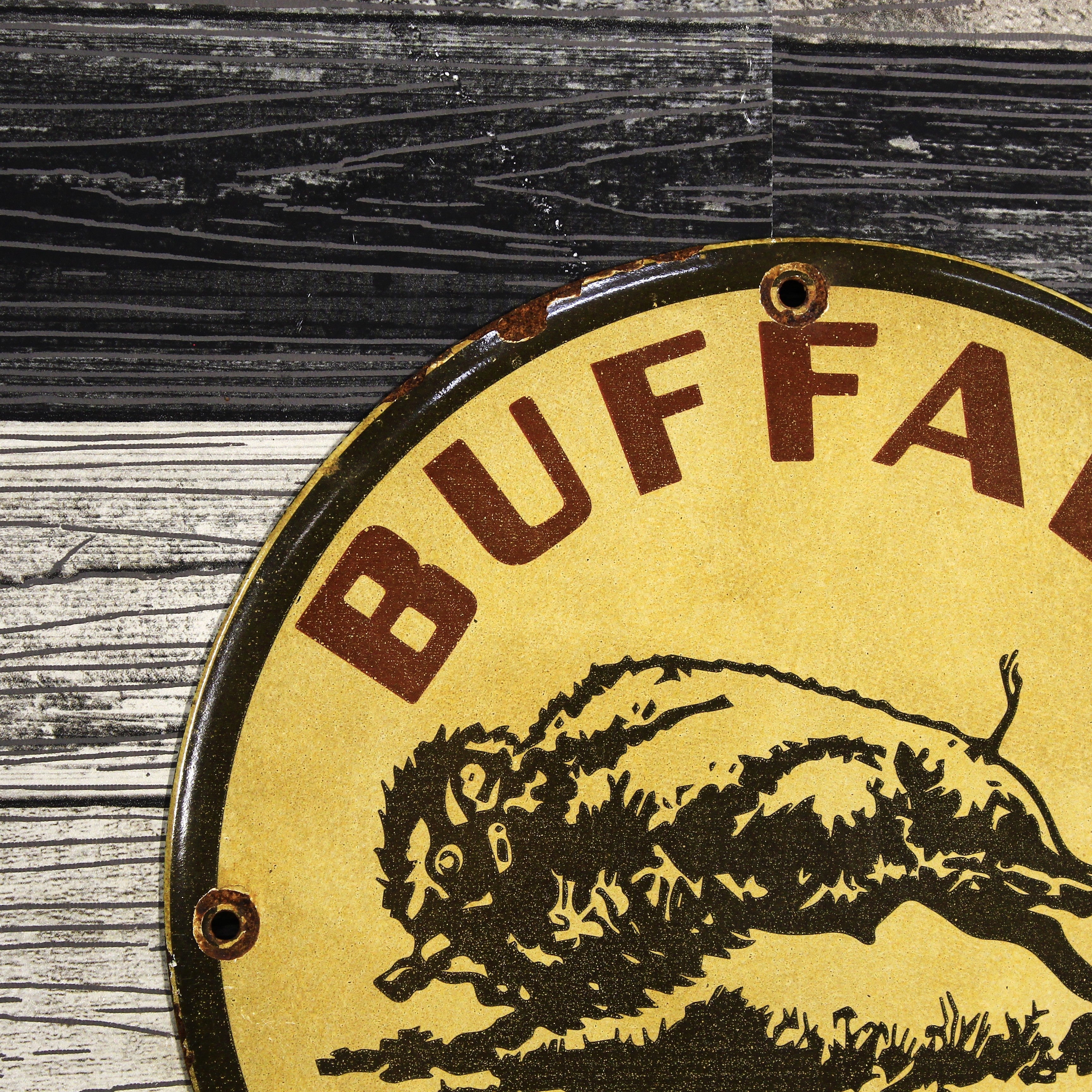 Vintage Buffalo Gasoline Americana Porcelain Enamel Sign (12in)