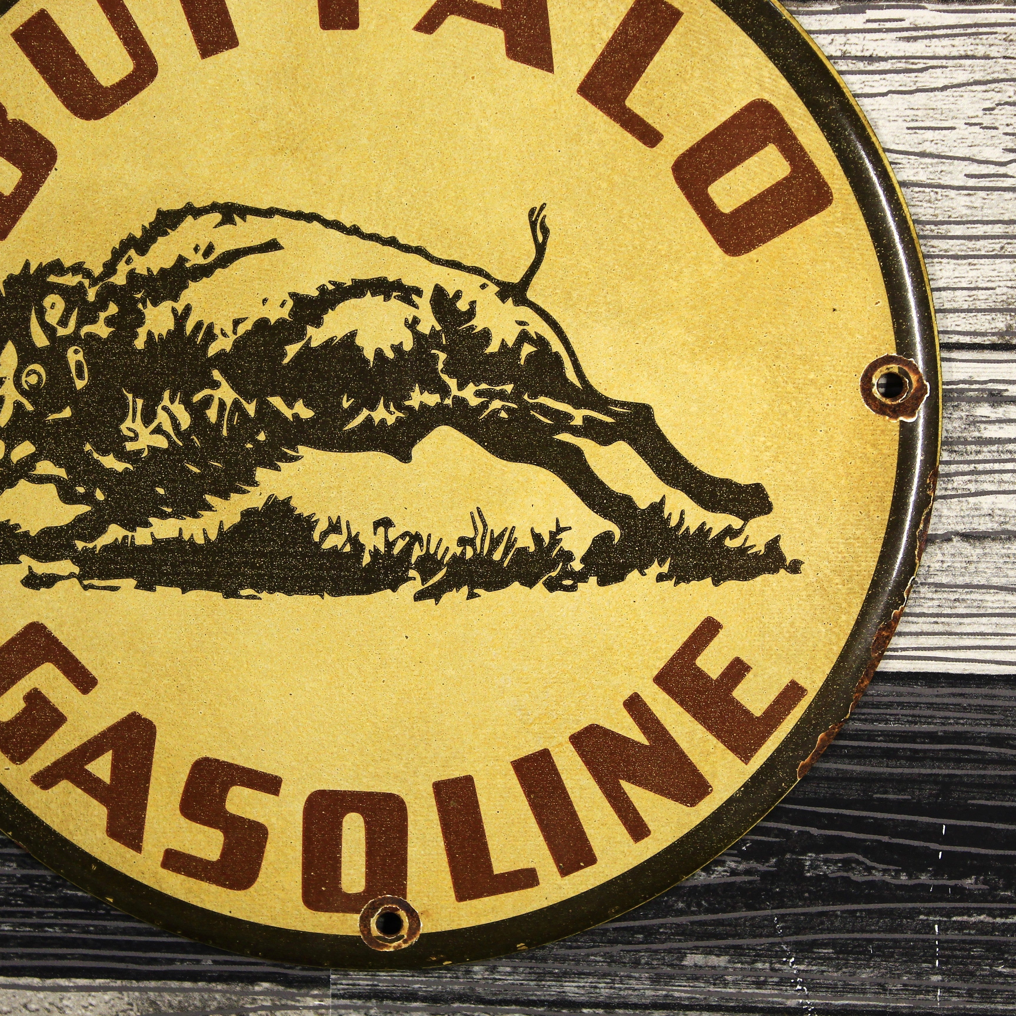 Vintage Buffalo Gasoline Americana Porcelain Enamel Sign (12in)