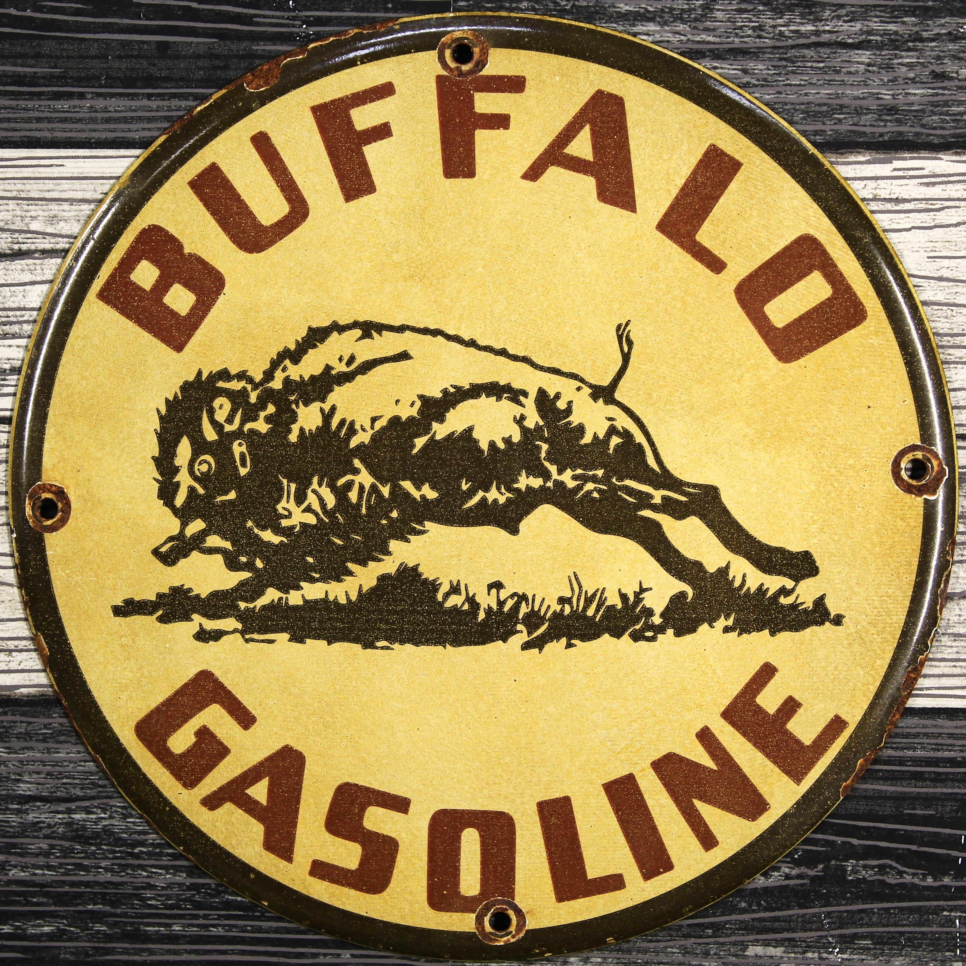 Vintage Buffalo Gasoline Americana Porcelain Enamel Sign (12in)