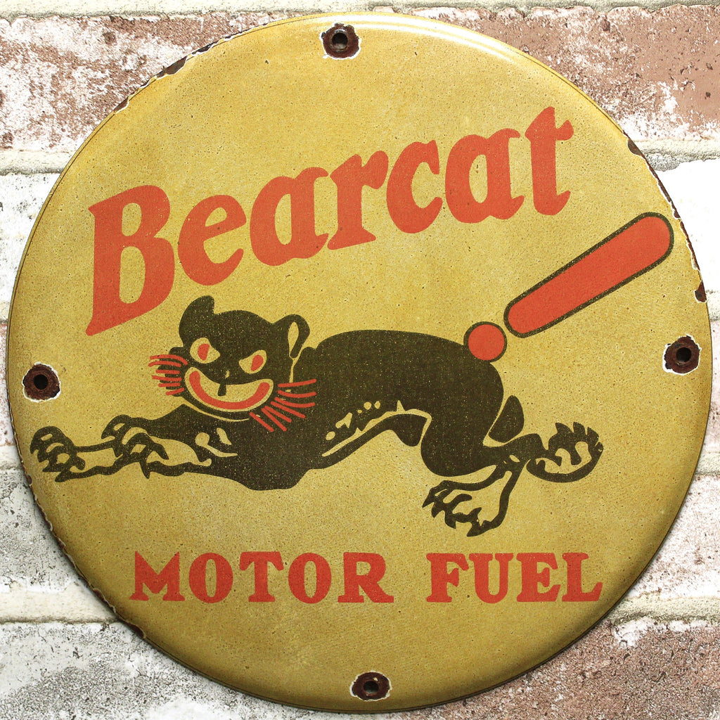 Bearcat Motor Fuel Vintage Porcelain Enamel Sign (12in)