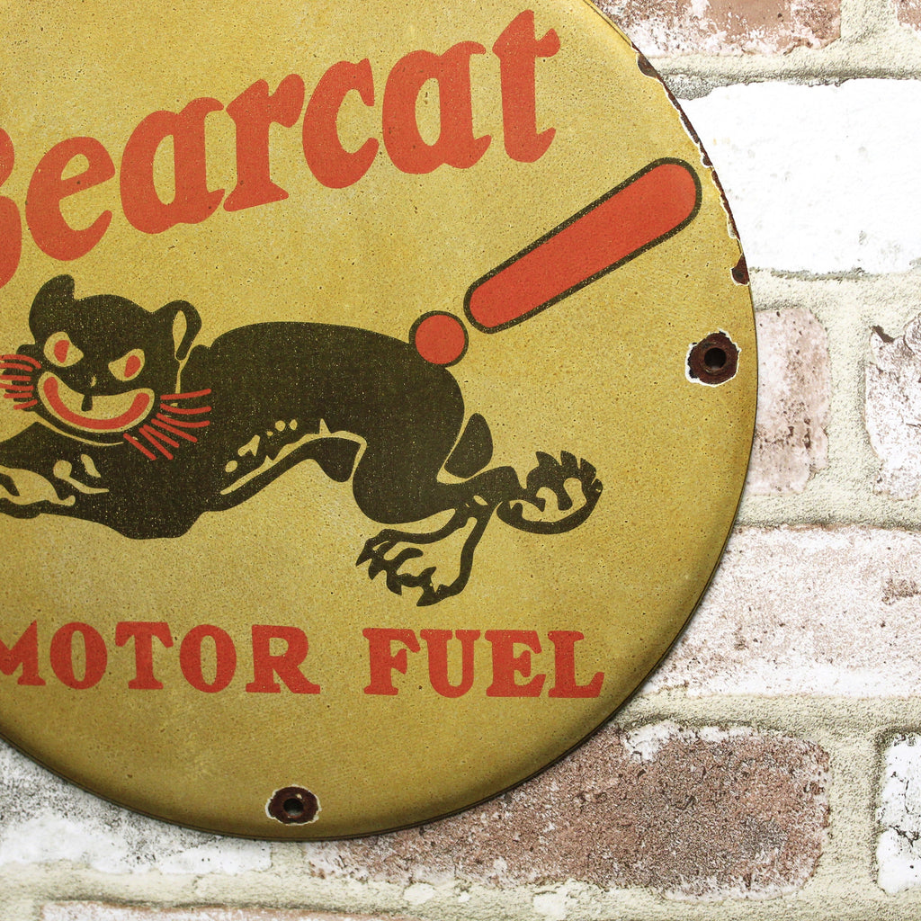 Bearcat Motor Fuel Vintage Porcelain Enamel Sign (12in)