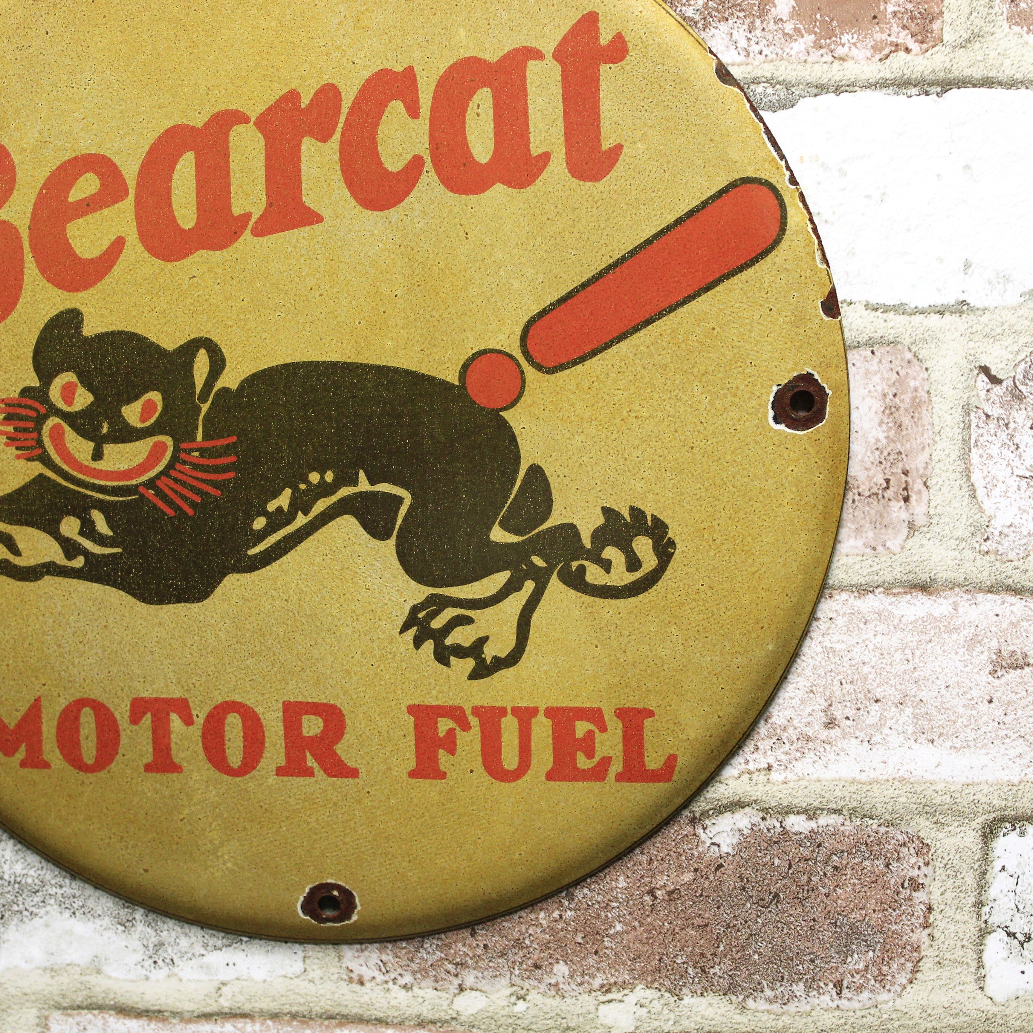 Bearcat Motor Fuel Vintage Porcelain Enamel Sign (12in)