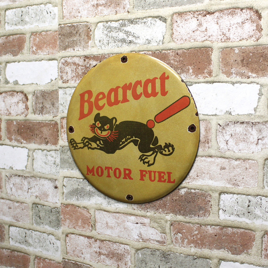 Bearcat Motor Fuel Vintage Porcelain Enamel Sign (12in)