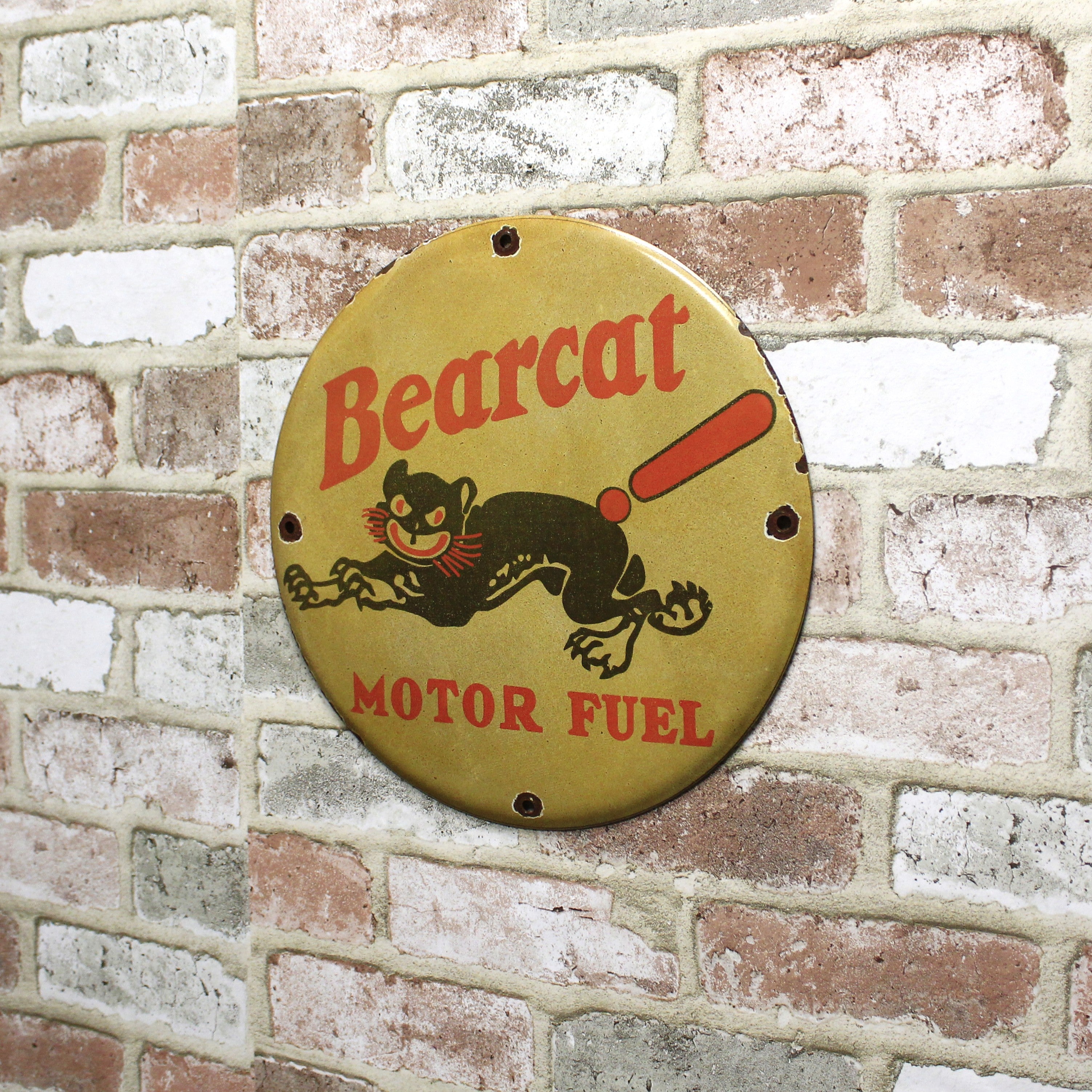 Bearcat Motor Fuel Vintage Porcelain Enamel Sign (12in)