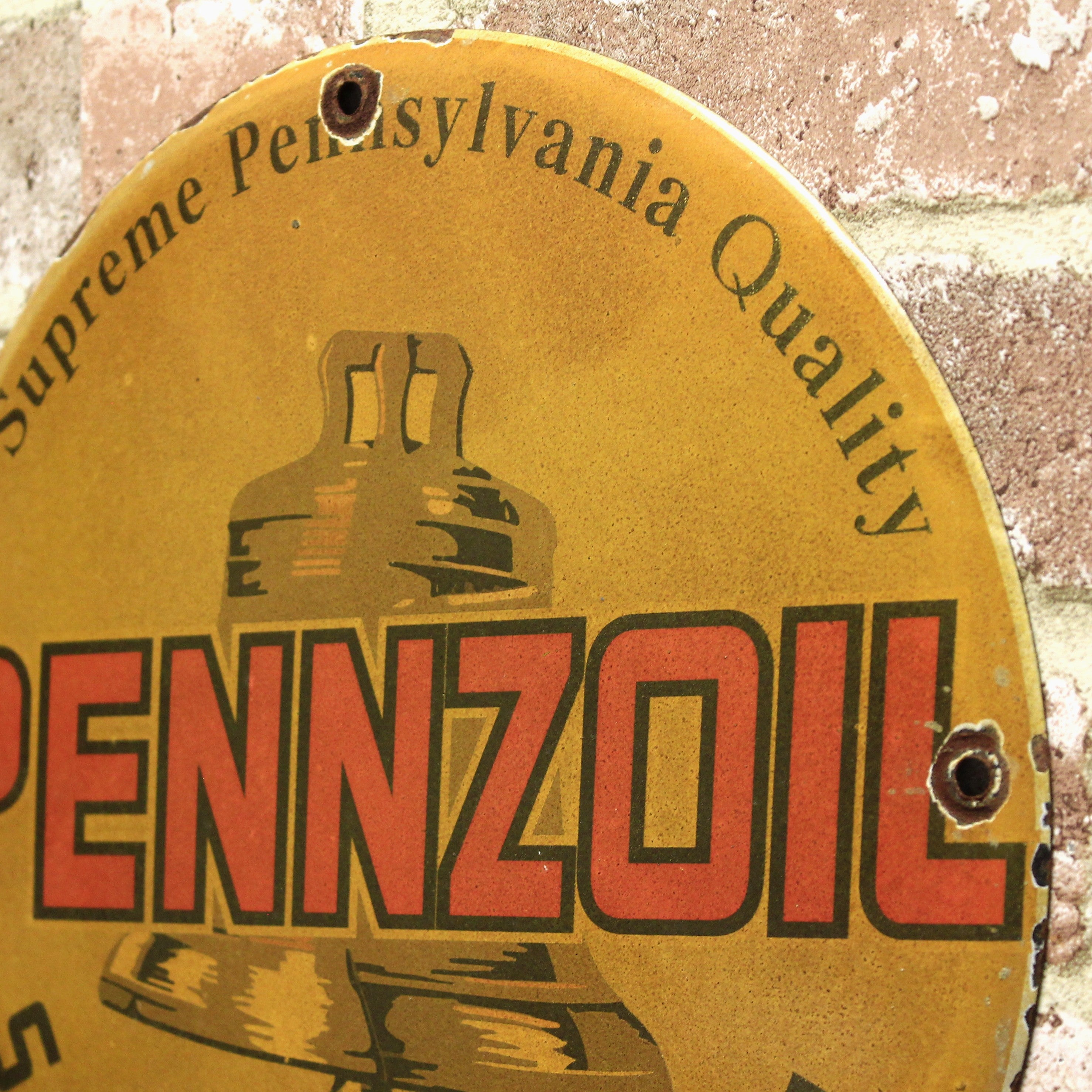 Pennzoil Supreme Pennsylvania Quality Vintage Porcelain Enamel Sign (12in)
