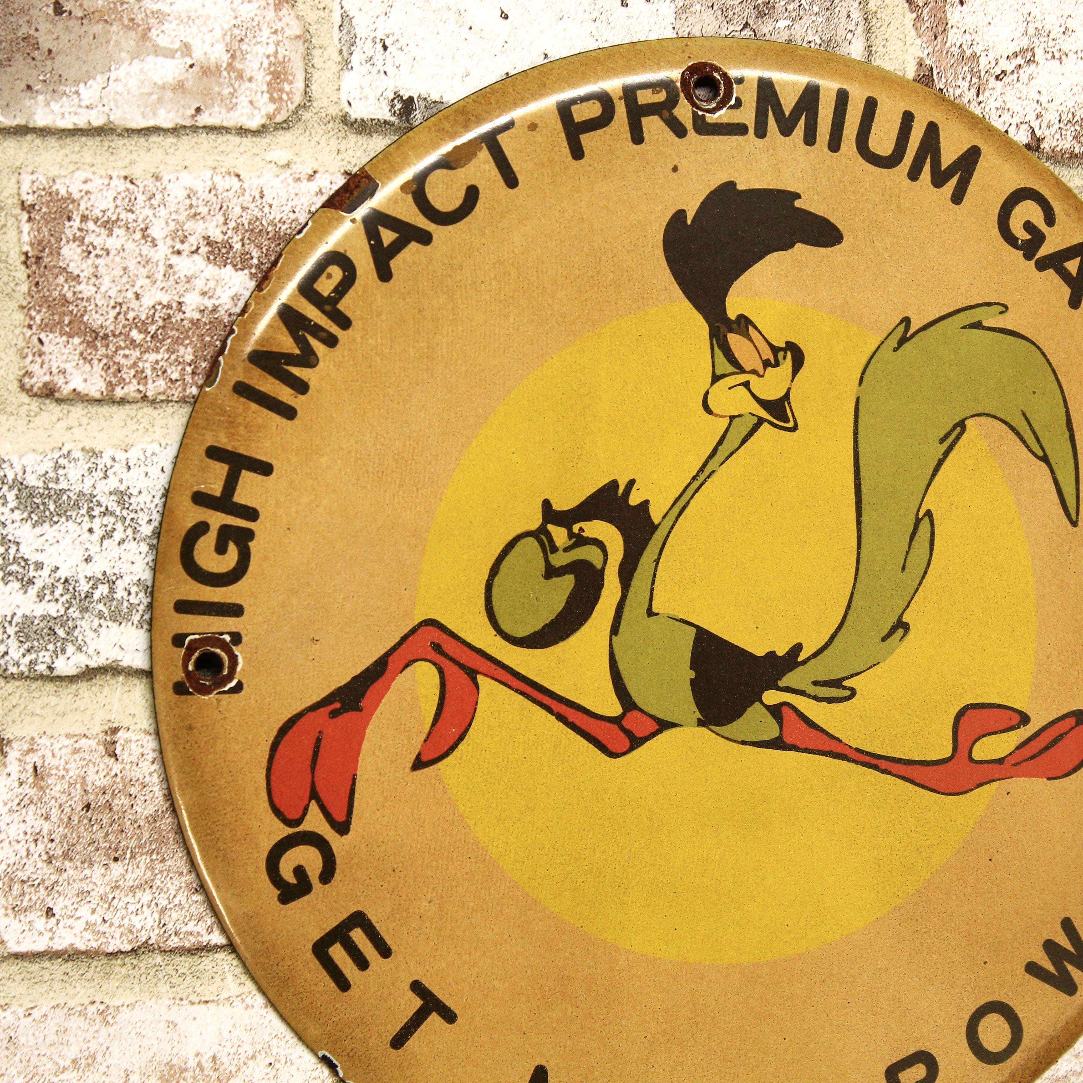 Road Runner Get Mo Power High Impact Gasoline Mopar Porcelain Enamel Sign (12in)
