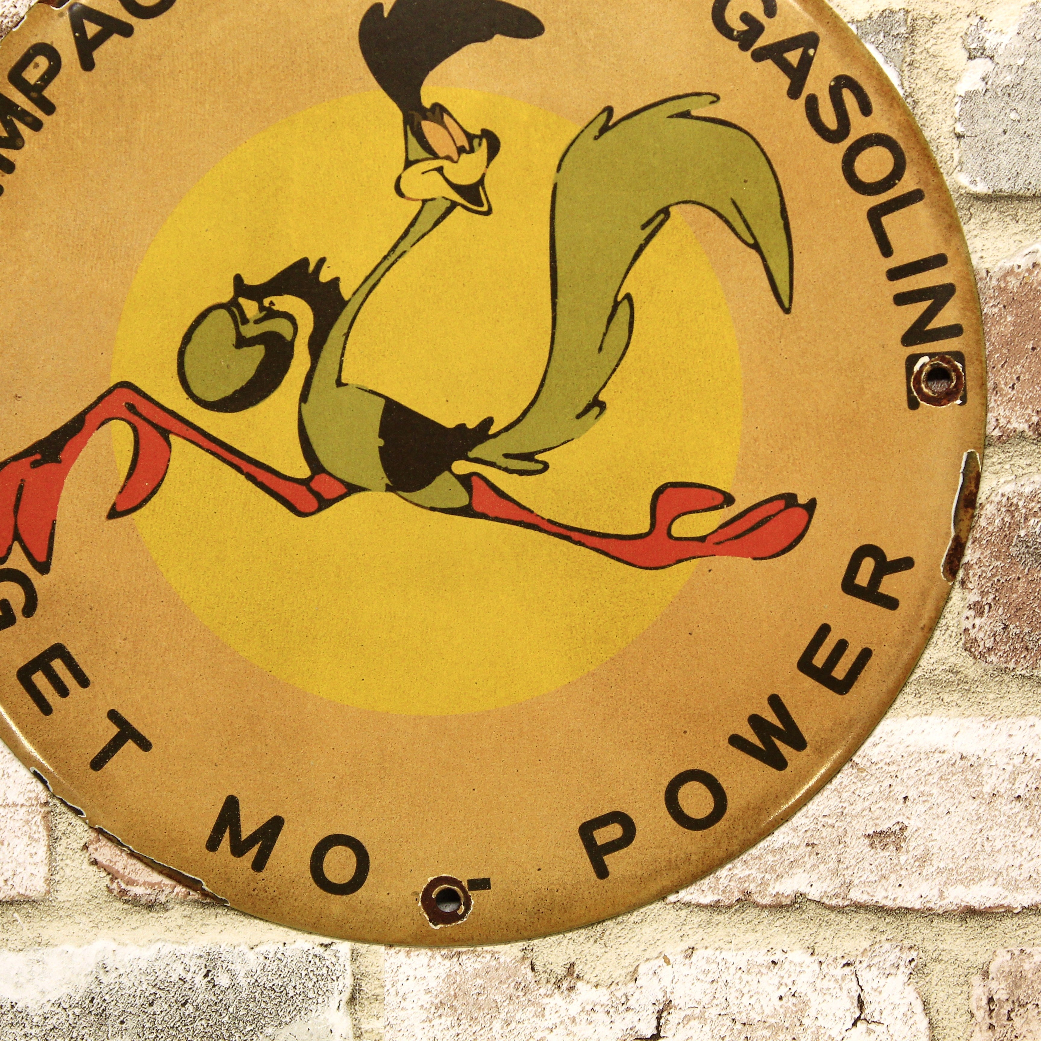 Road Runner Get Mo Power High Impact Gasoline Mopar Porcelain Enamel Sign (12in)