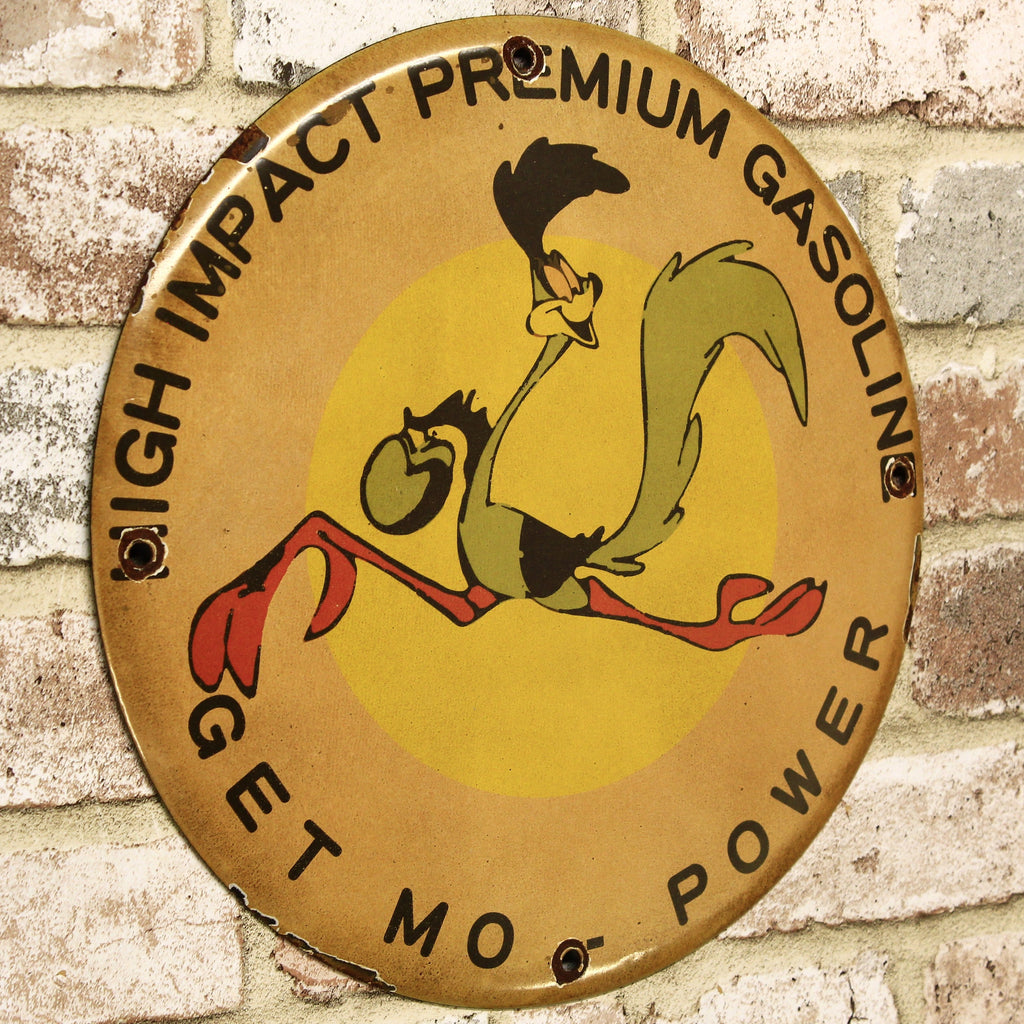 Road Runner Get Mo Power High Impact Gasoline Mopar Porcelain Enamel Sign (12in)