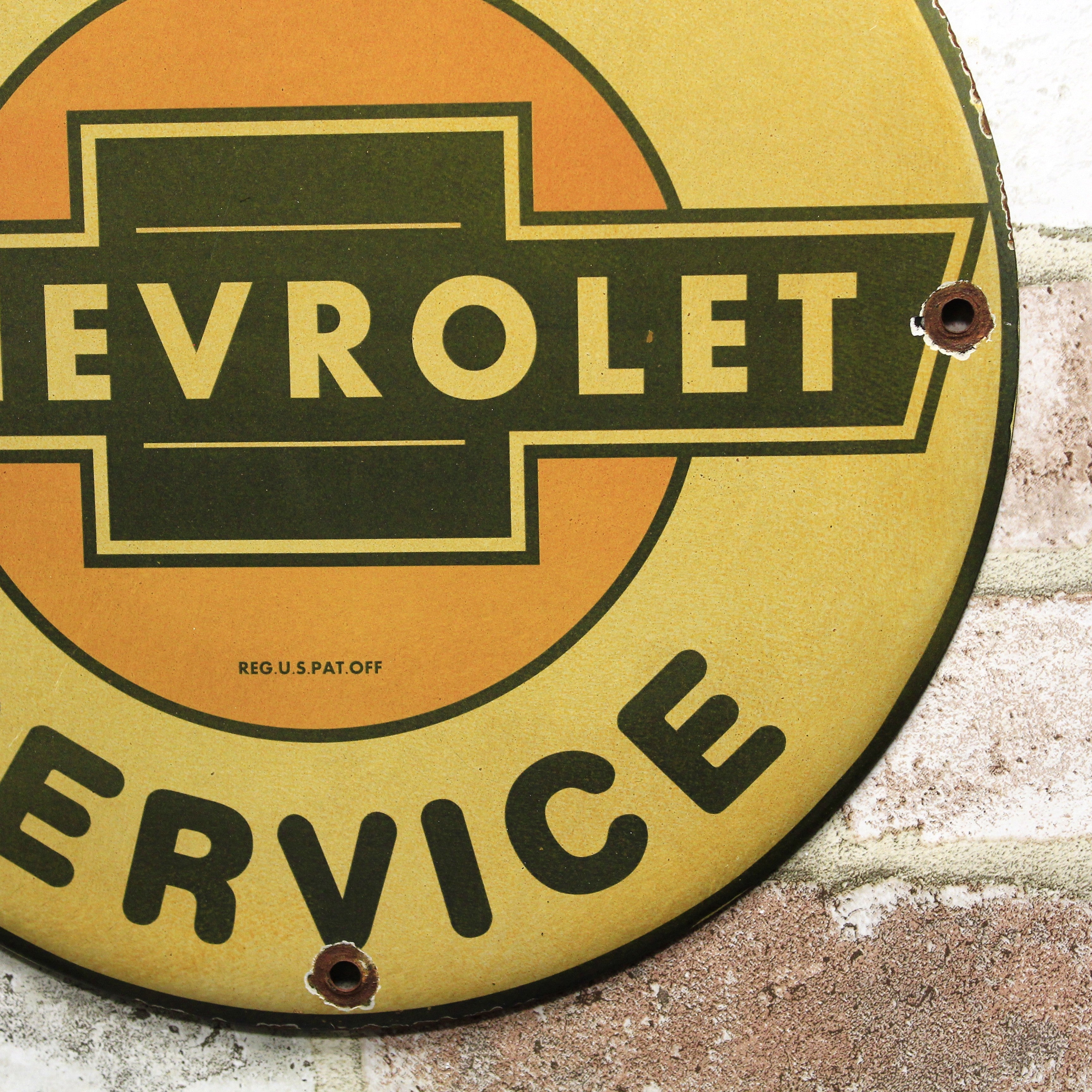 Super Chevrolet Service Vintage Porcelain Enamel Sign (12in)