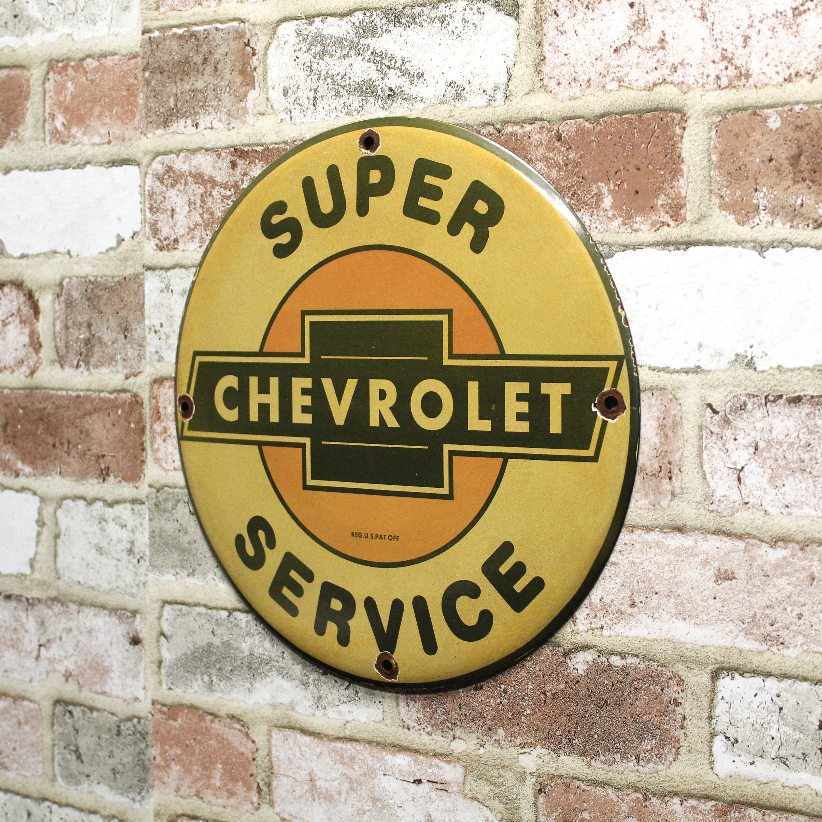 Super Chevrolet Service Vintage Porcelain Enamel Sign (12in)