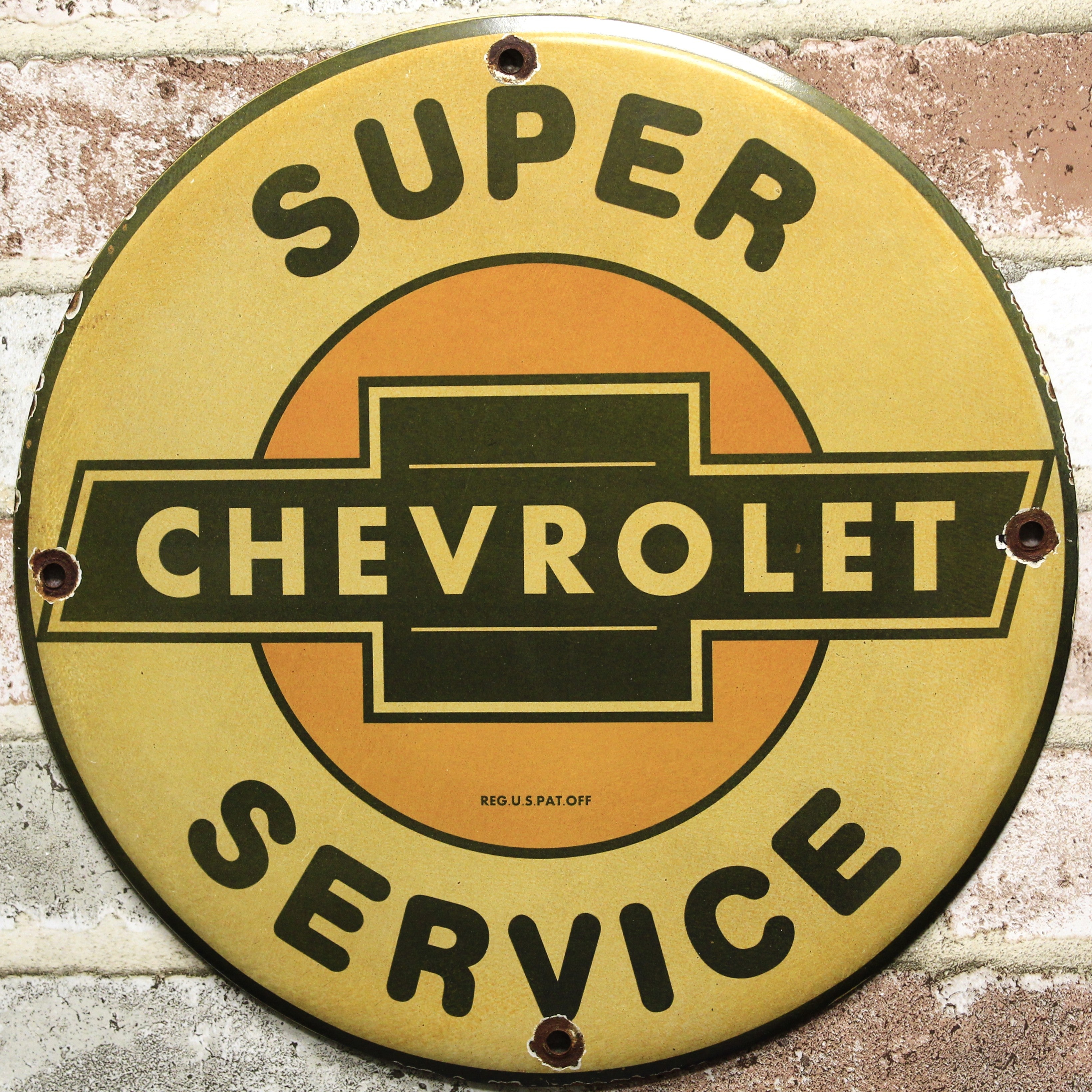 Super Chevrolet Service Vintage Porcelain Enamel Sign (12in)