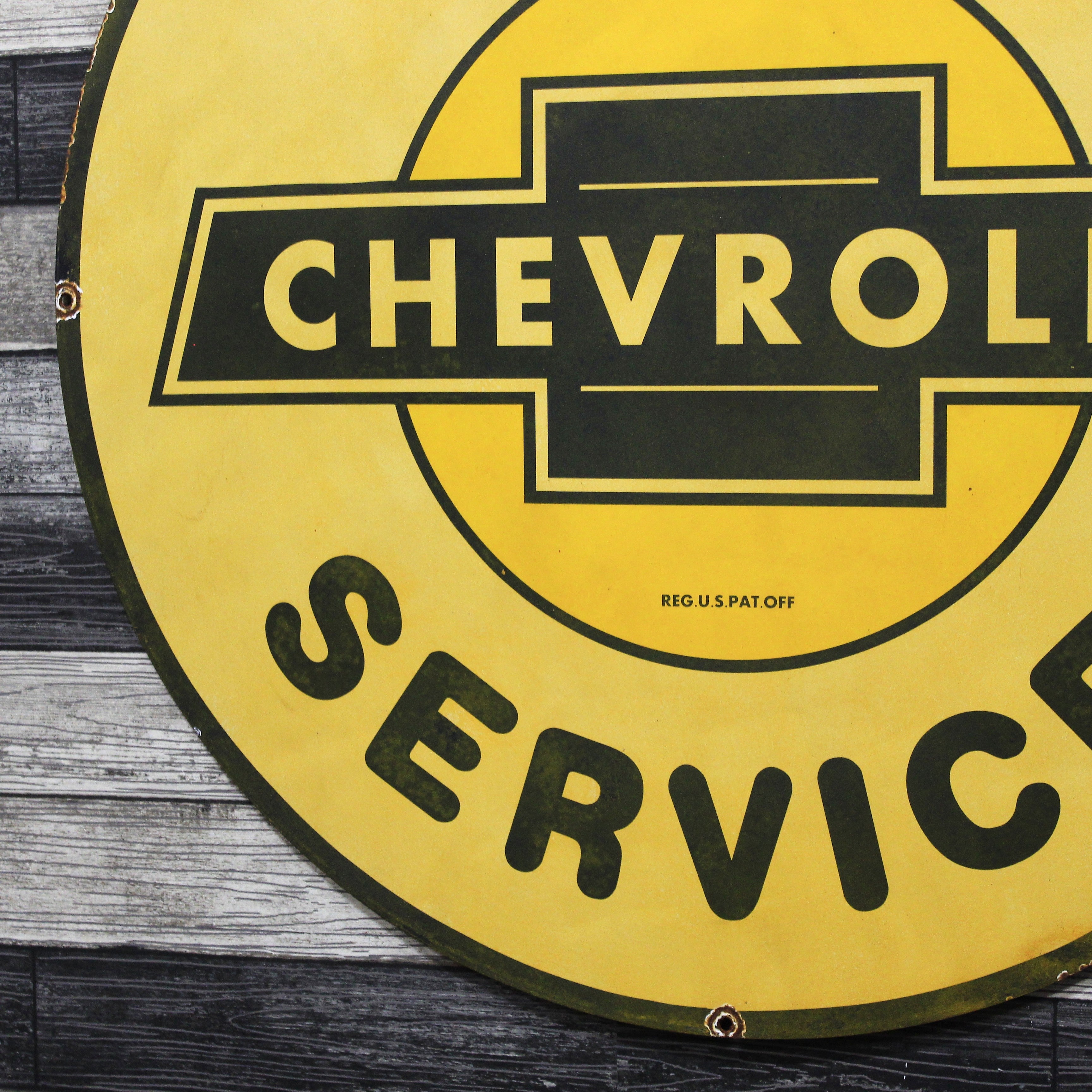 Chevrolet Super Service Large 30-Inch Porcelain Vintage Gas Station Enamel Sign