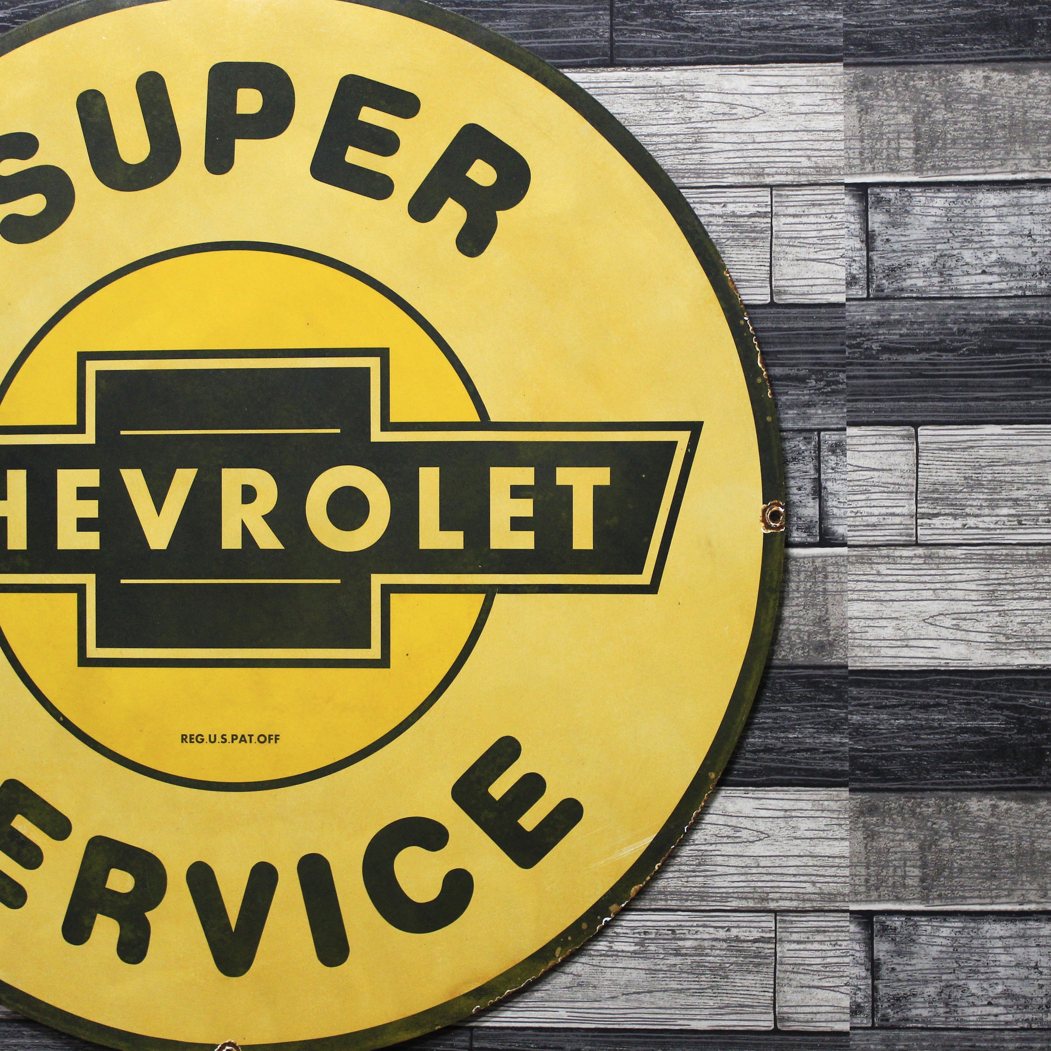 Chevrolet Super Service Large 30-Inch Porcelain Vintage Gas Station Enamel Sign