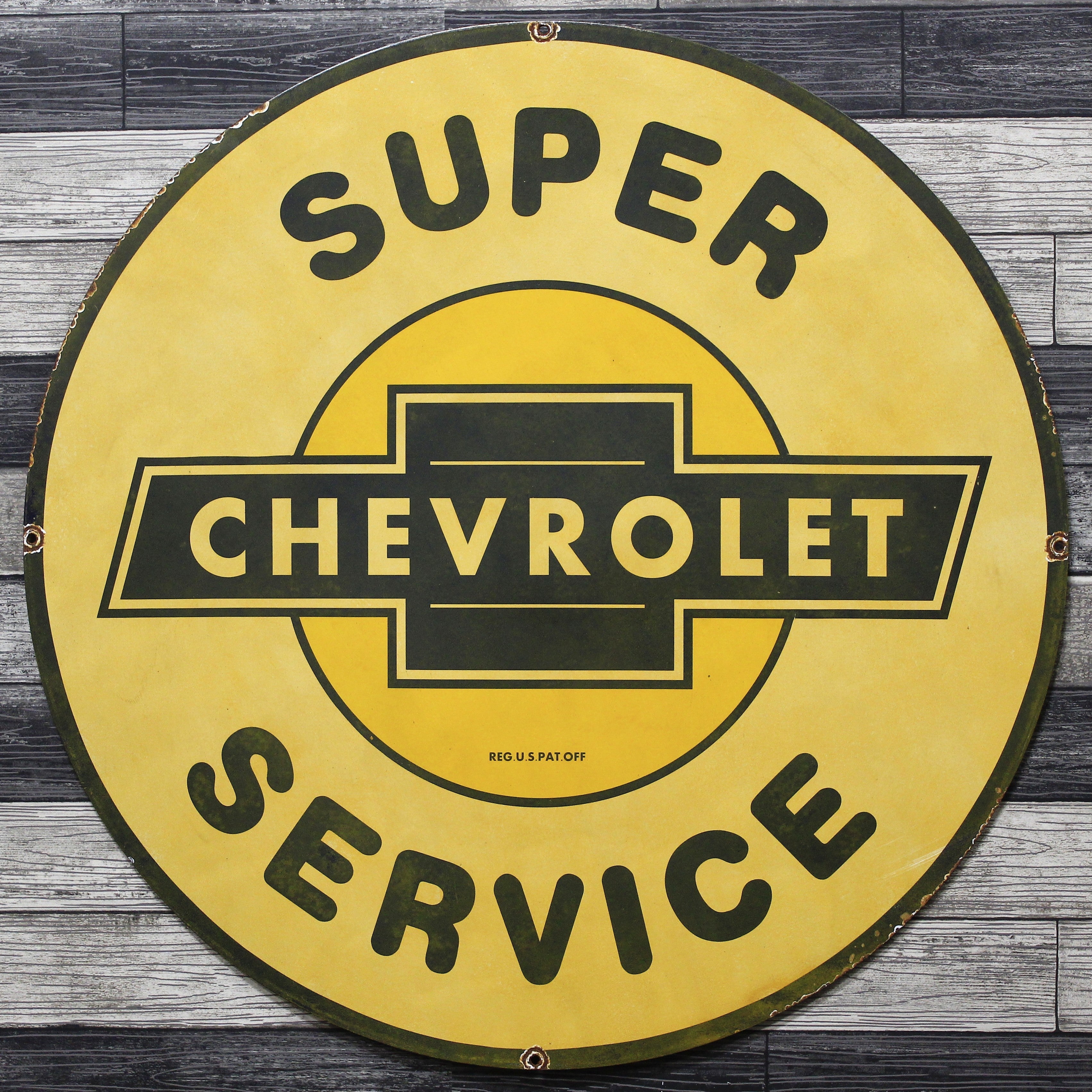 Chevrolet Super Service Large 30-Inch Porcelain Vintage Gas Station Enamel Sign