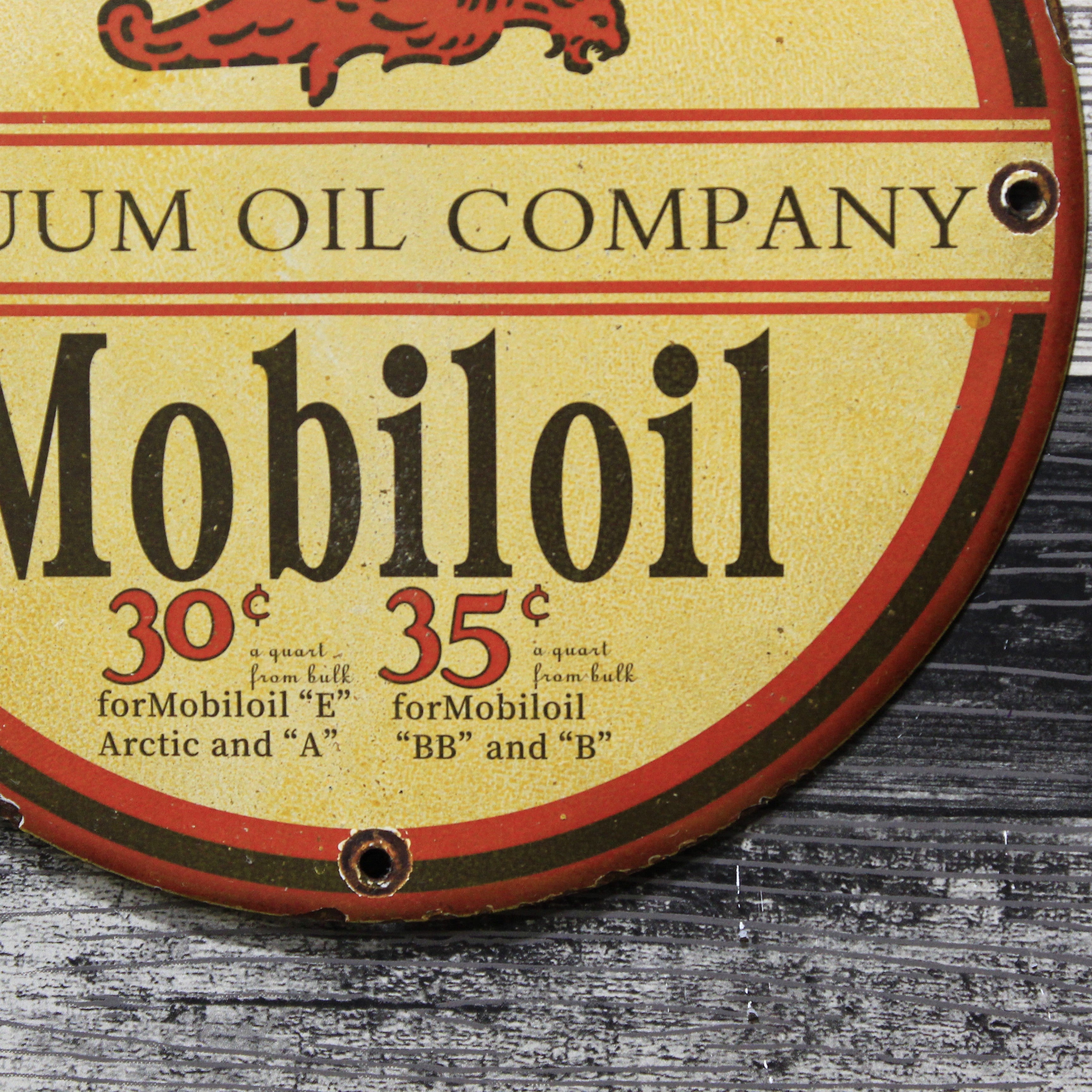 Gargoyle Mobiloil Vacuum Oil Company Porcelain Enamel Sign (12in)