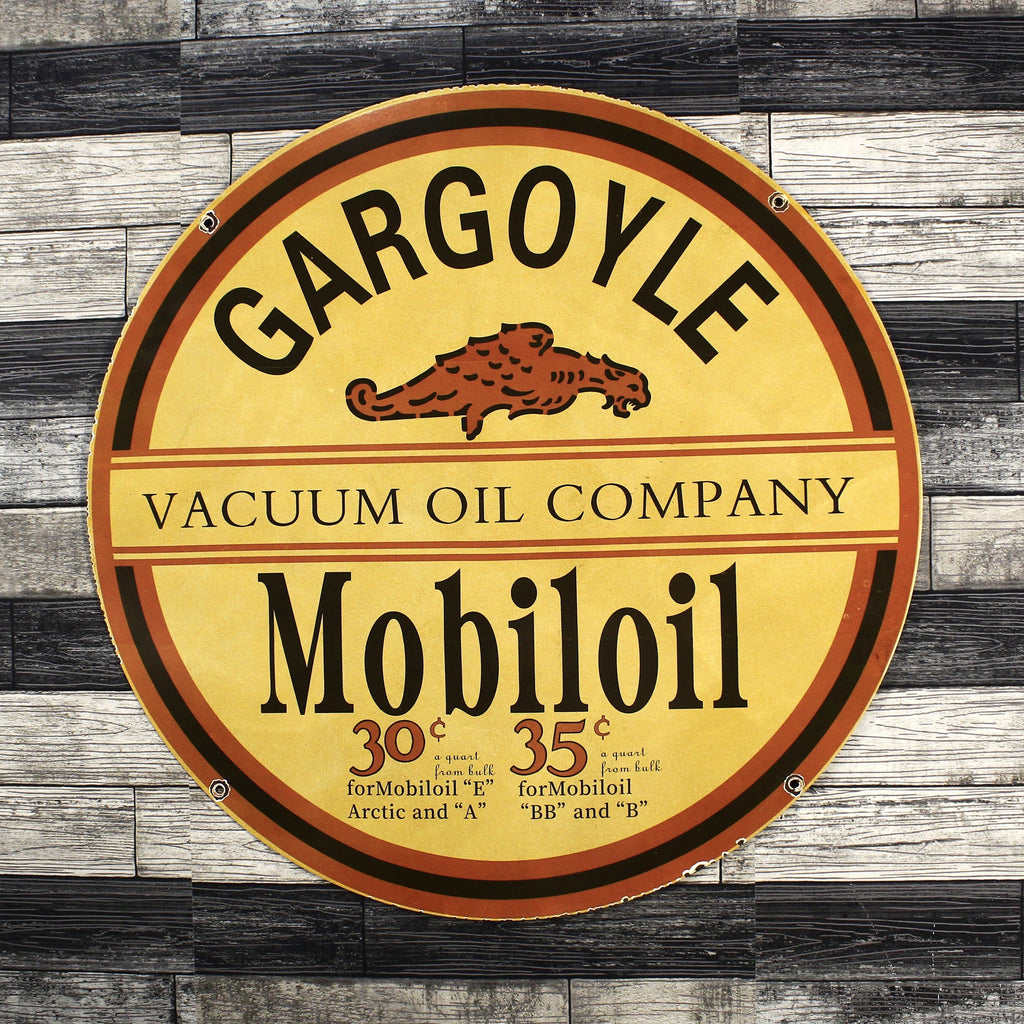Gargoyle Mobiloil Vacuum Oil Company Porcelain Enamel Sign | Large 30-Inch