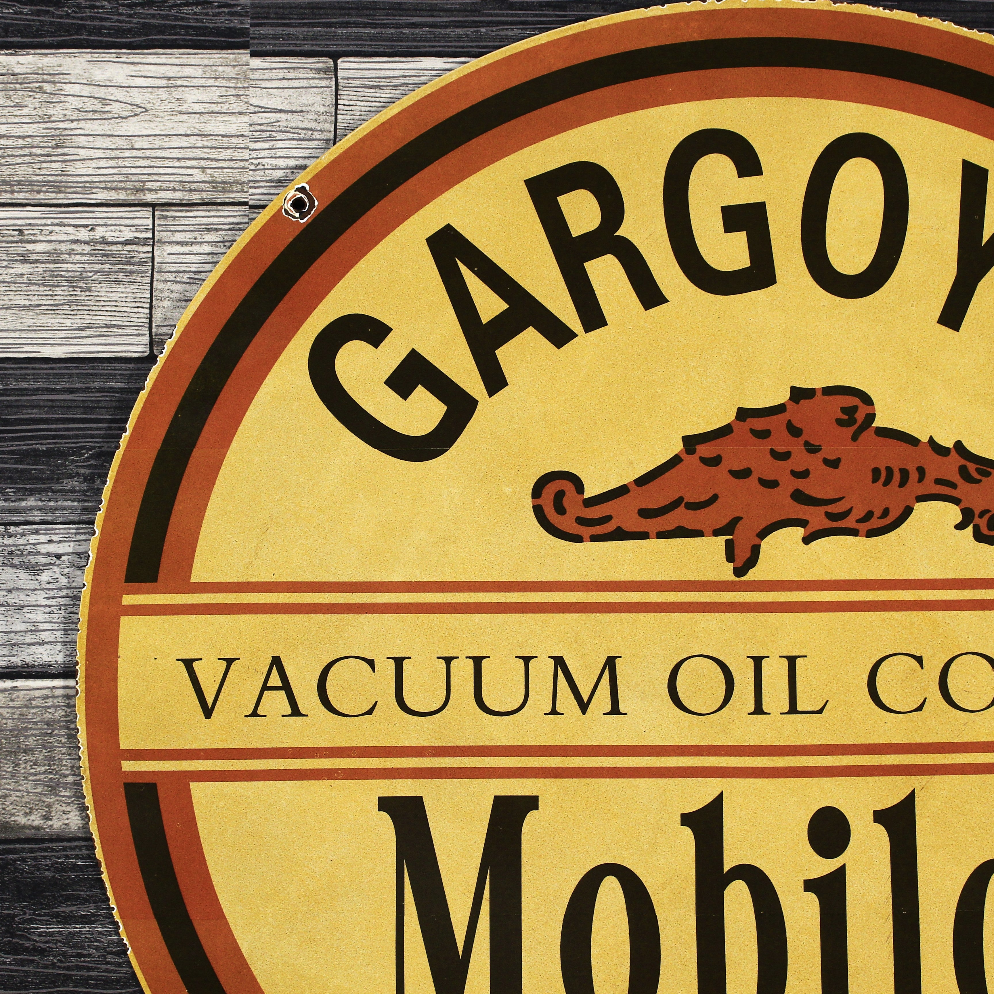 Gargoyle Mobiloil Vacuum Oil Company Porcelain Enamel Sign | Large 30-Inch