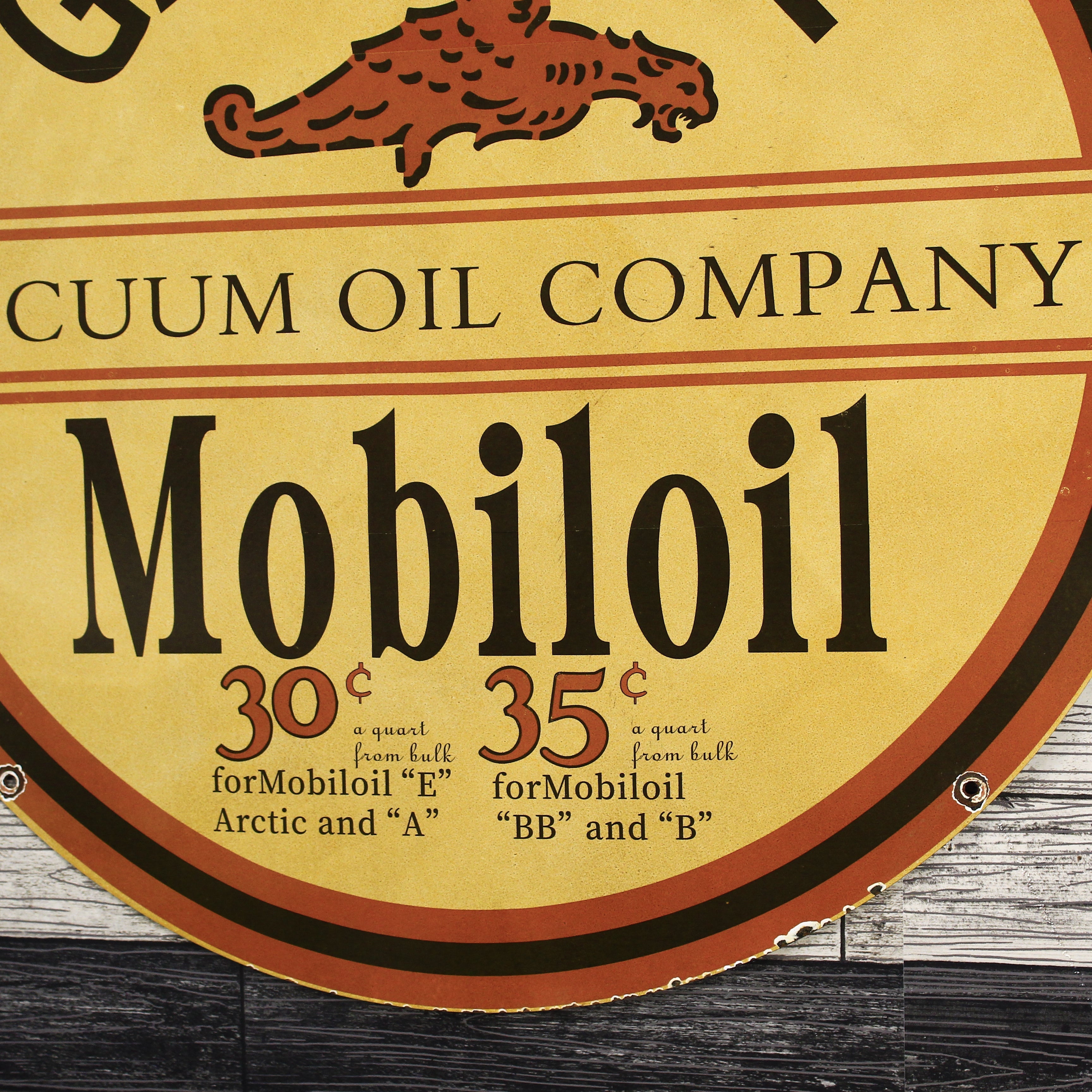 Gargoyle Mobiloil Vacuum Oil Company Porcelain Enamel Sign | Large 30-Inch