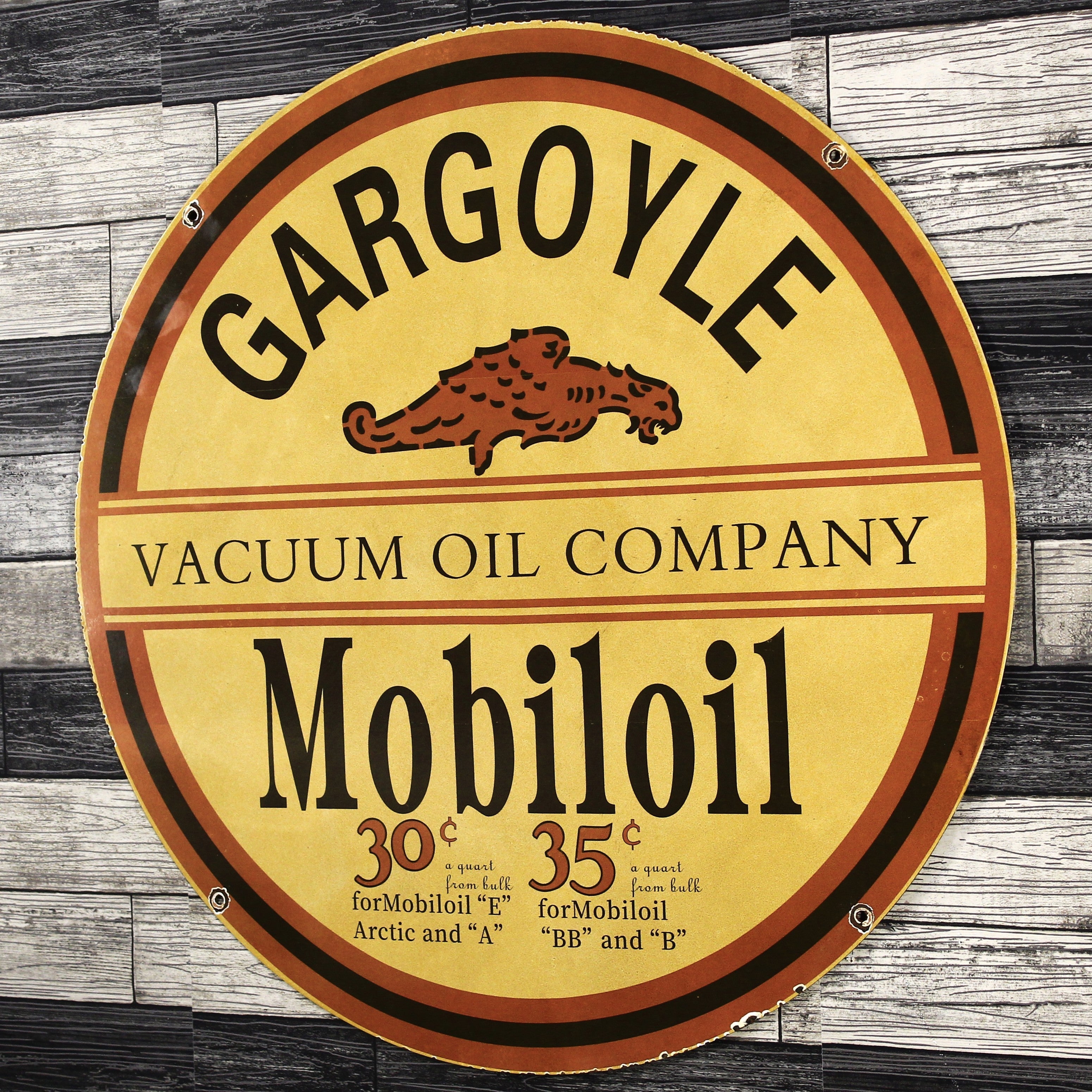 Gargoyle Mobiloil Vacuum Oil Company Porcelain Enamel Sign | Large 30-Inch